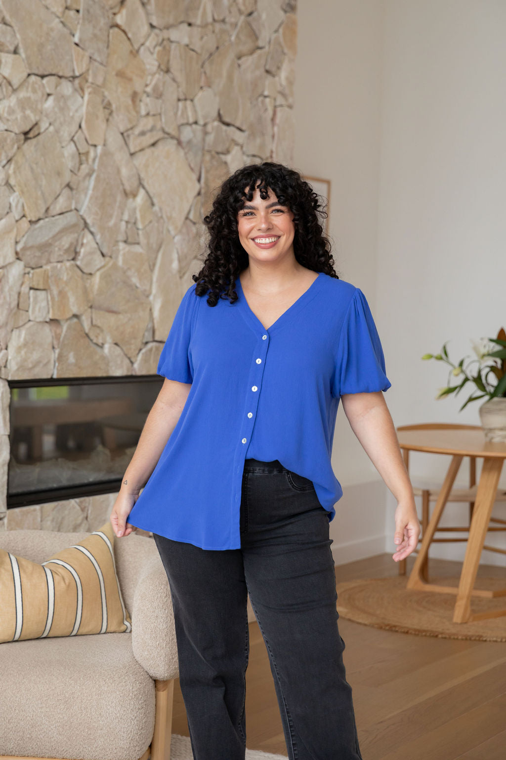Winona Short Sleeve Blouse in Cobalt