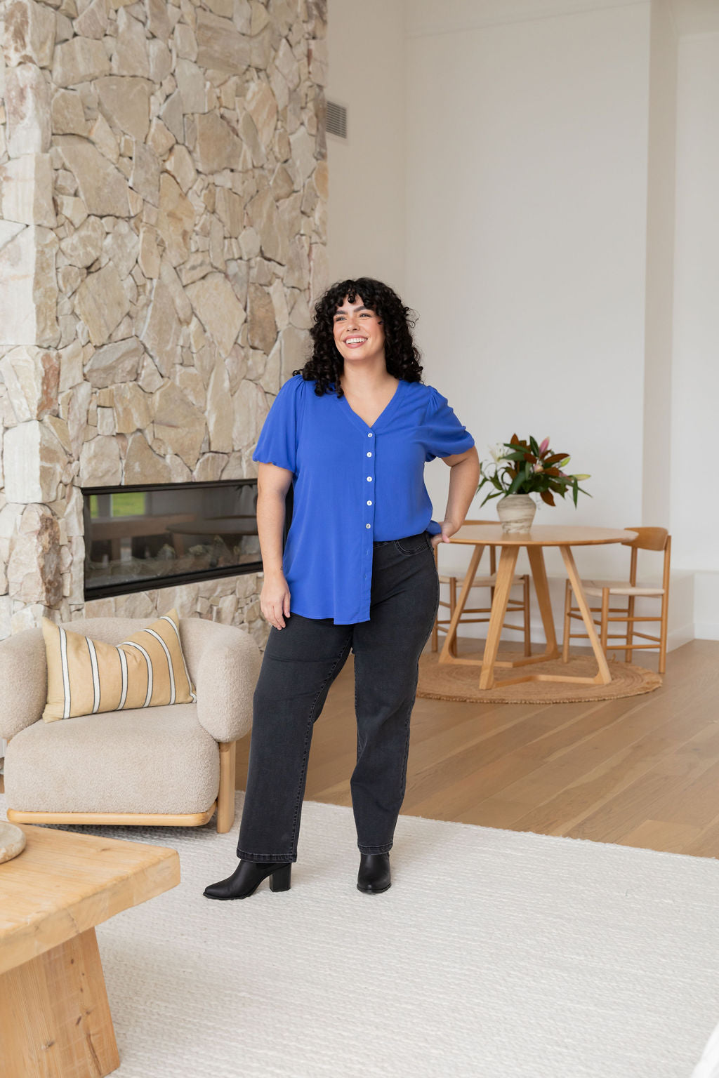 Winona Short Sleeve Blouse in Cobalt