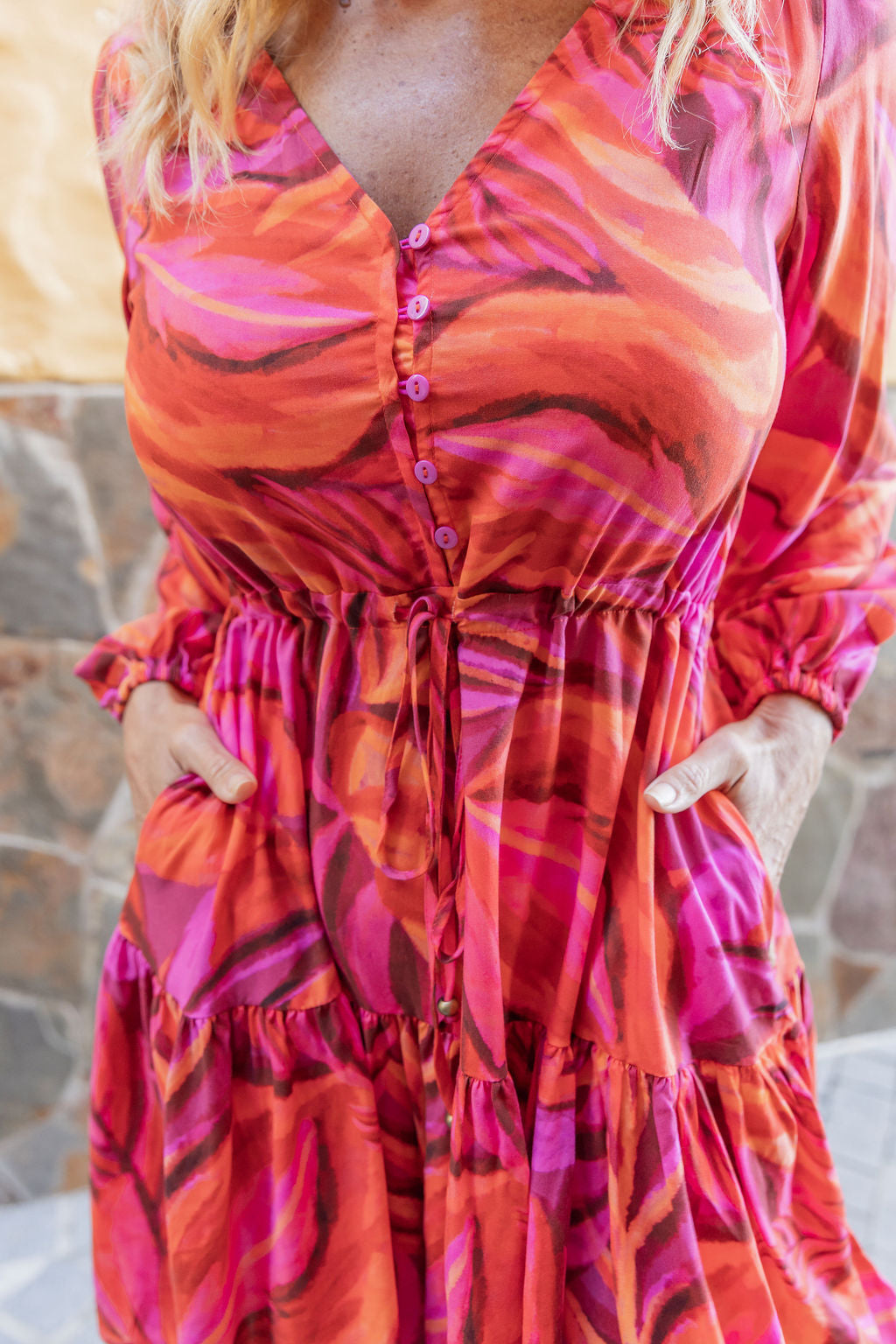 Long Sleeve Esmae Dress in Pink Forest