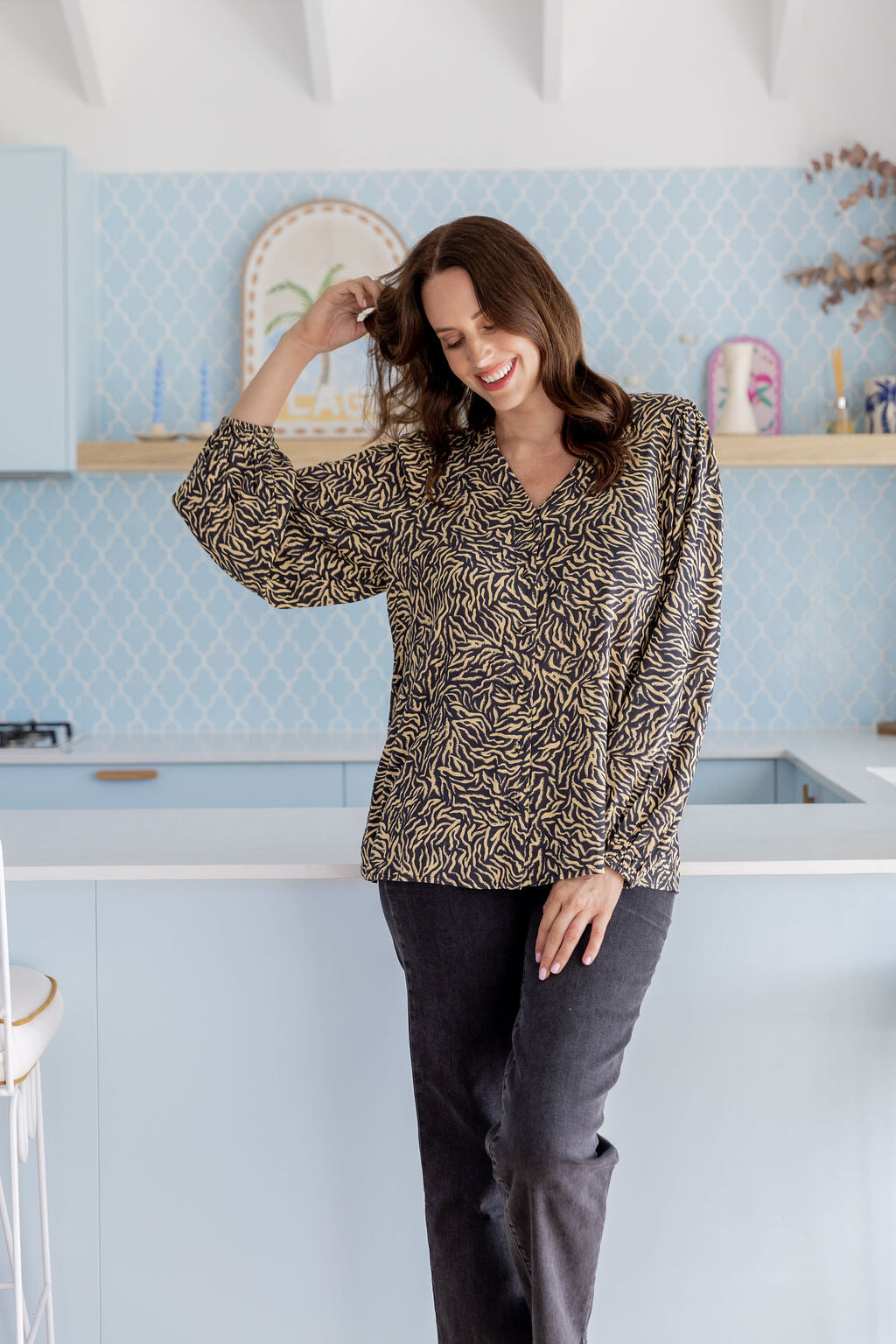 Winona Long Sleeve Blouse in Zebra