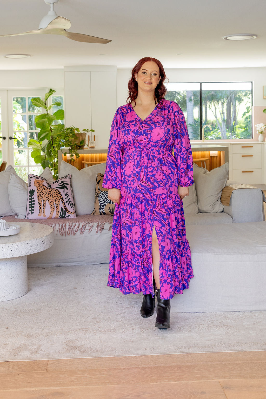 Bonnie Long Sleeve Dress in Purple Blooms