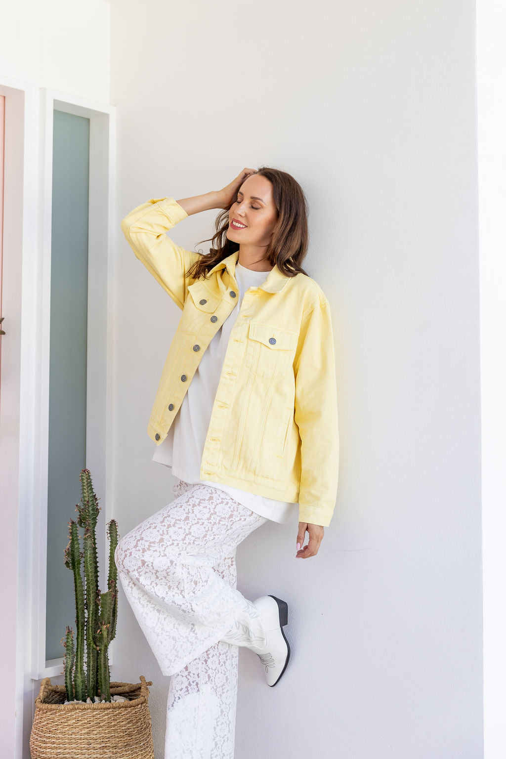 Hayden Boyfriend Denim Jacket in Butter Yellow