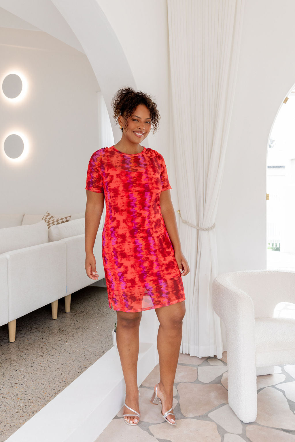 Darla Mesh Party Dress in Red