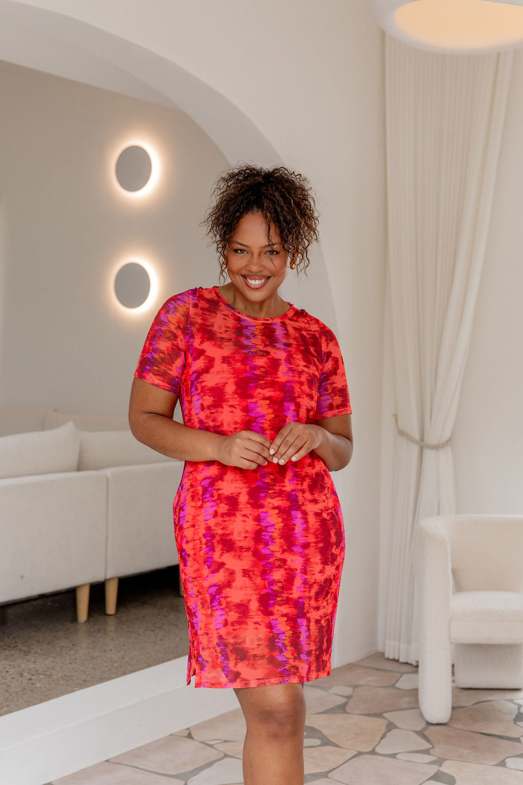 Darla Mesh Party Dress in Red