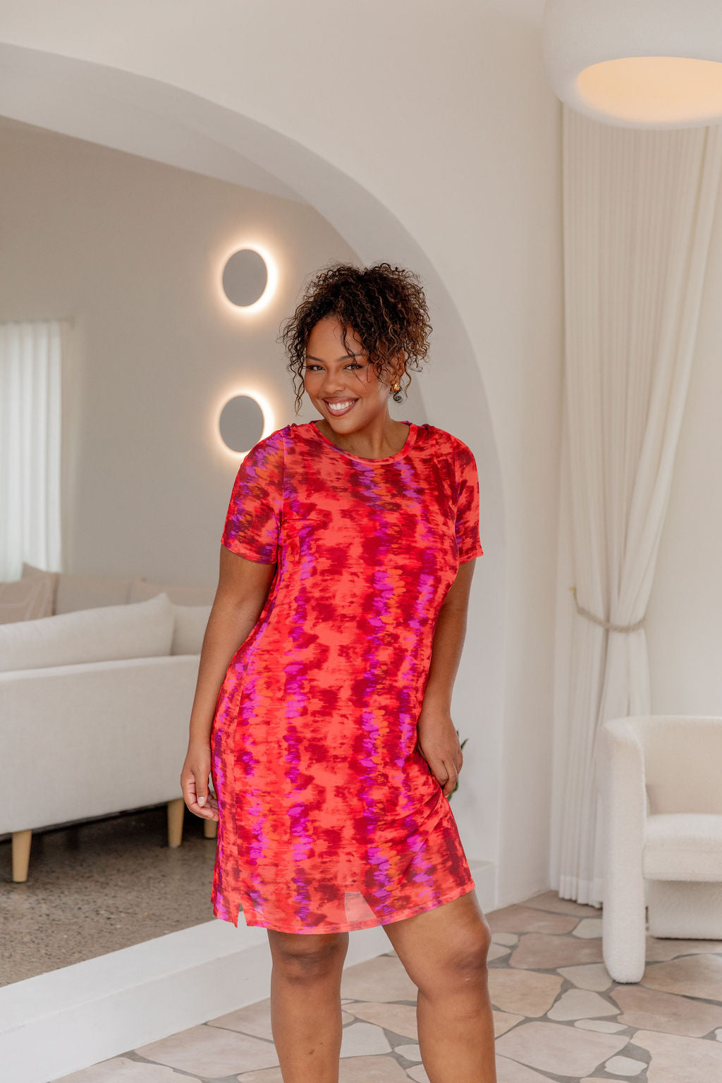 Darla Mesh Party Dress in Red