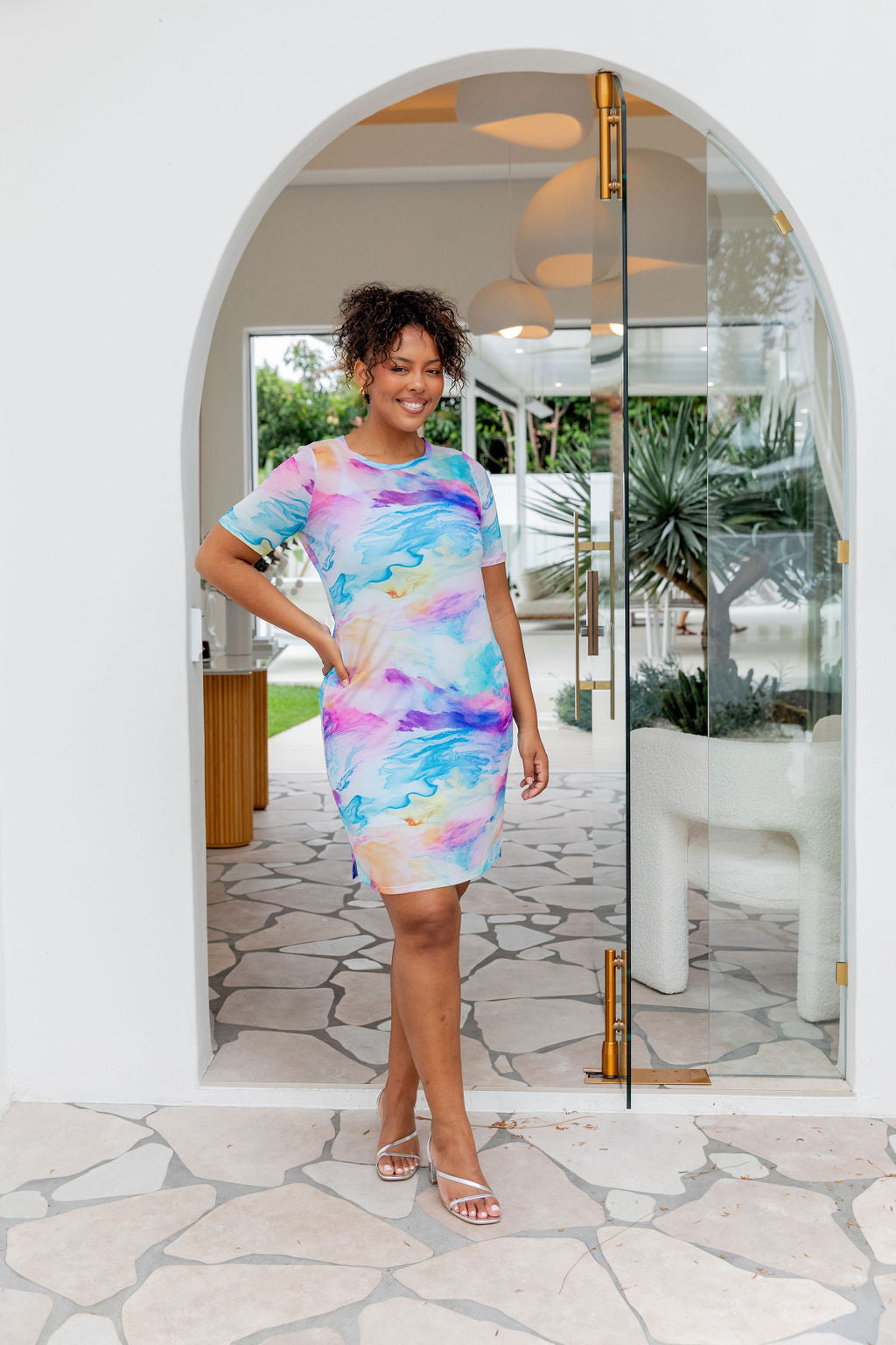 Darla Mesh Party Dress in Ocean Colours