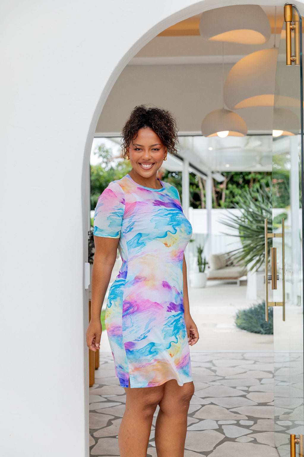 Darla Mesh Party Dress in Ocean Colours