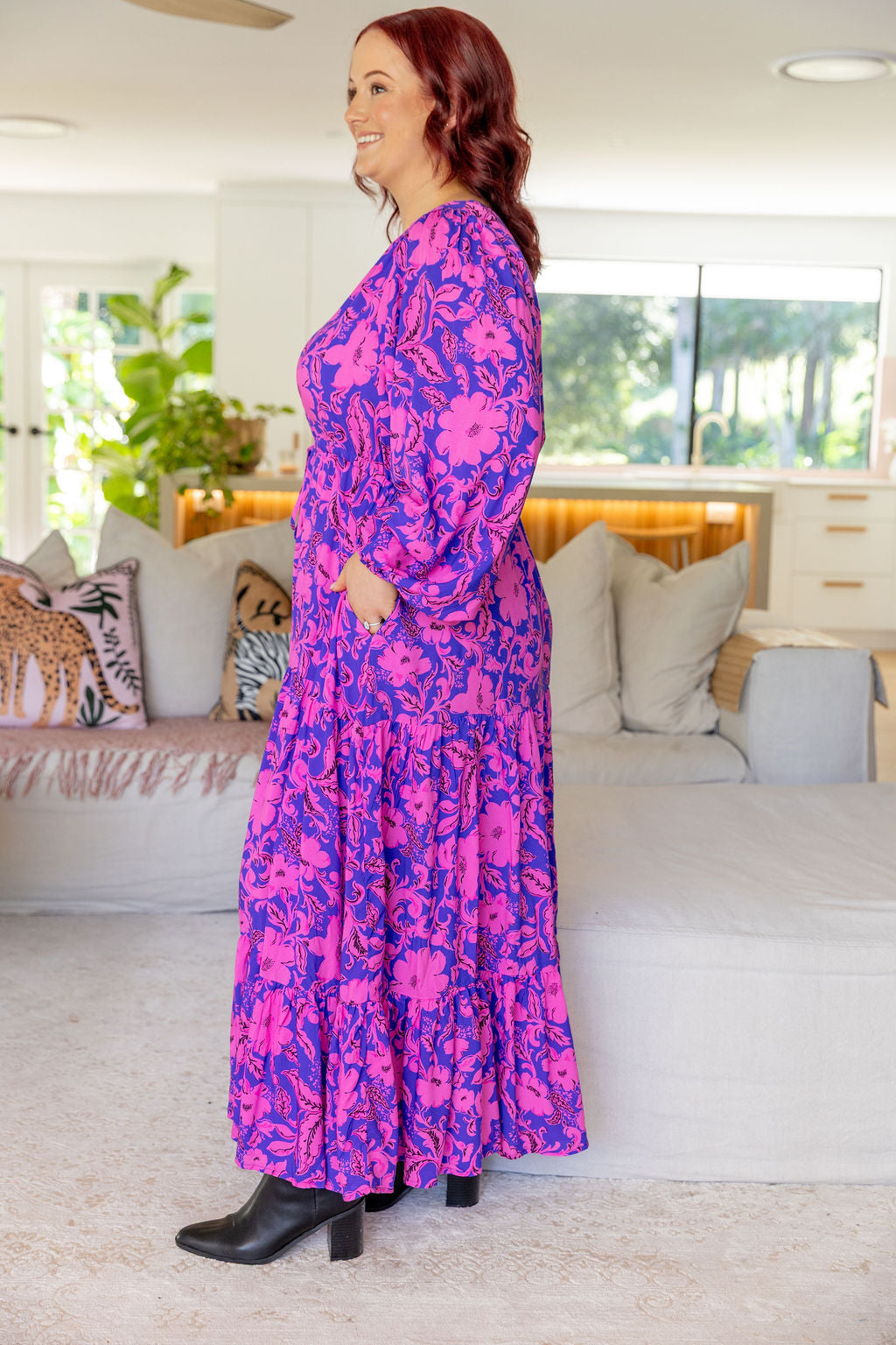 Bonnie Long Sleeve Dress in Purple Blooms