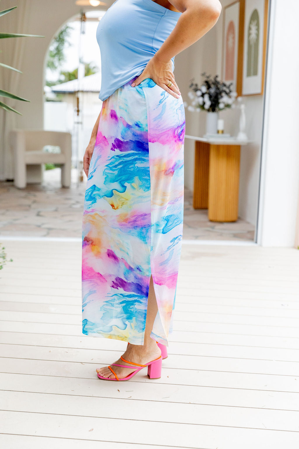 Darla Mesh Maxi Skirt in Ocean Colours