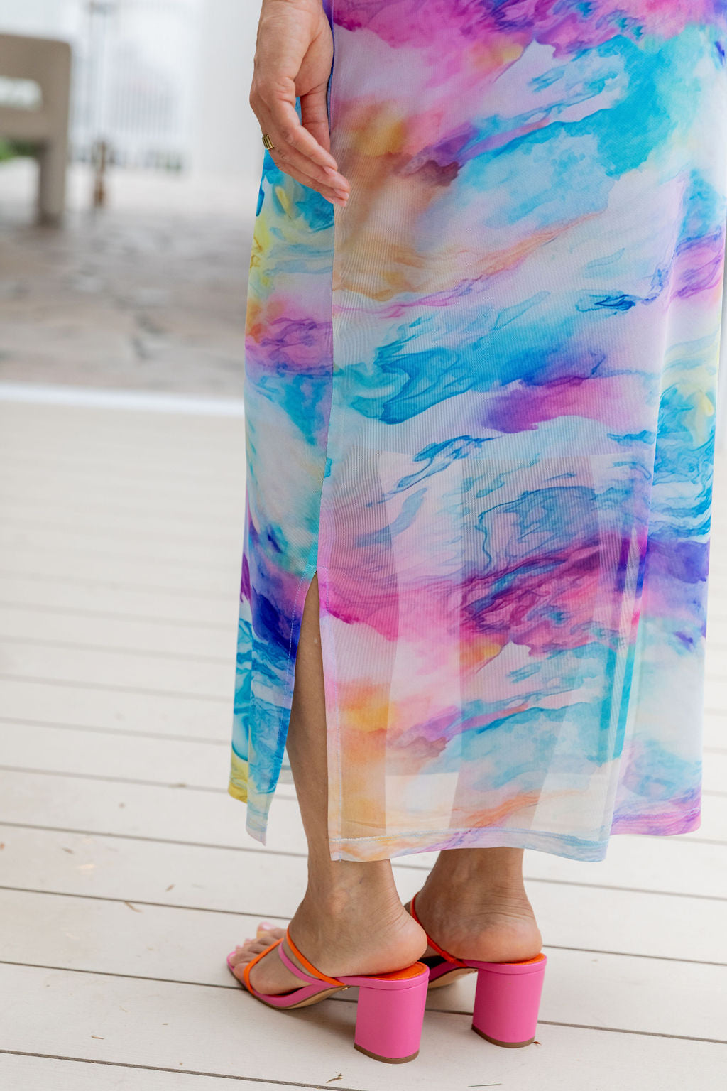 Darla Mesh Maxi Skirt in Ocean Colours