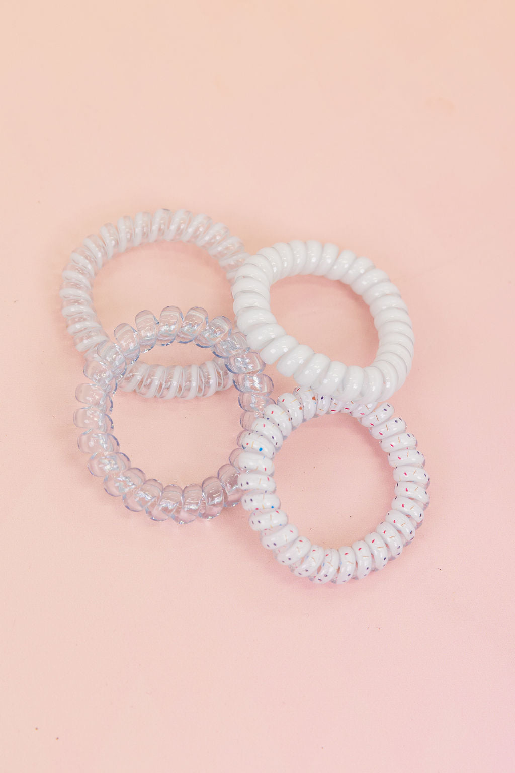 White & Clear Coil Hair Ties – 4 Pack