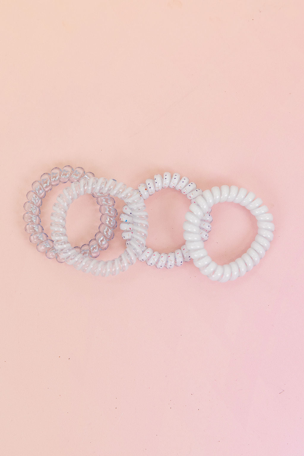 White & Clear Coil Hair Ties – 4 Pack