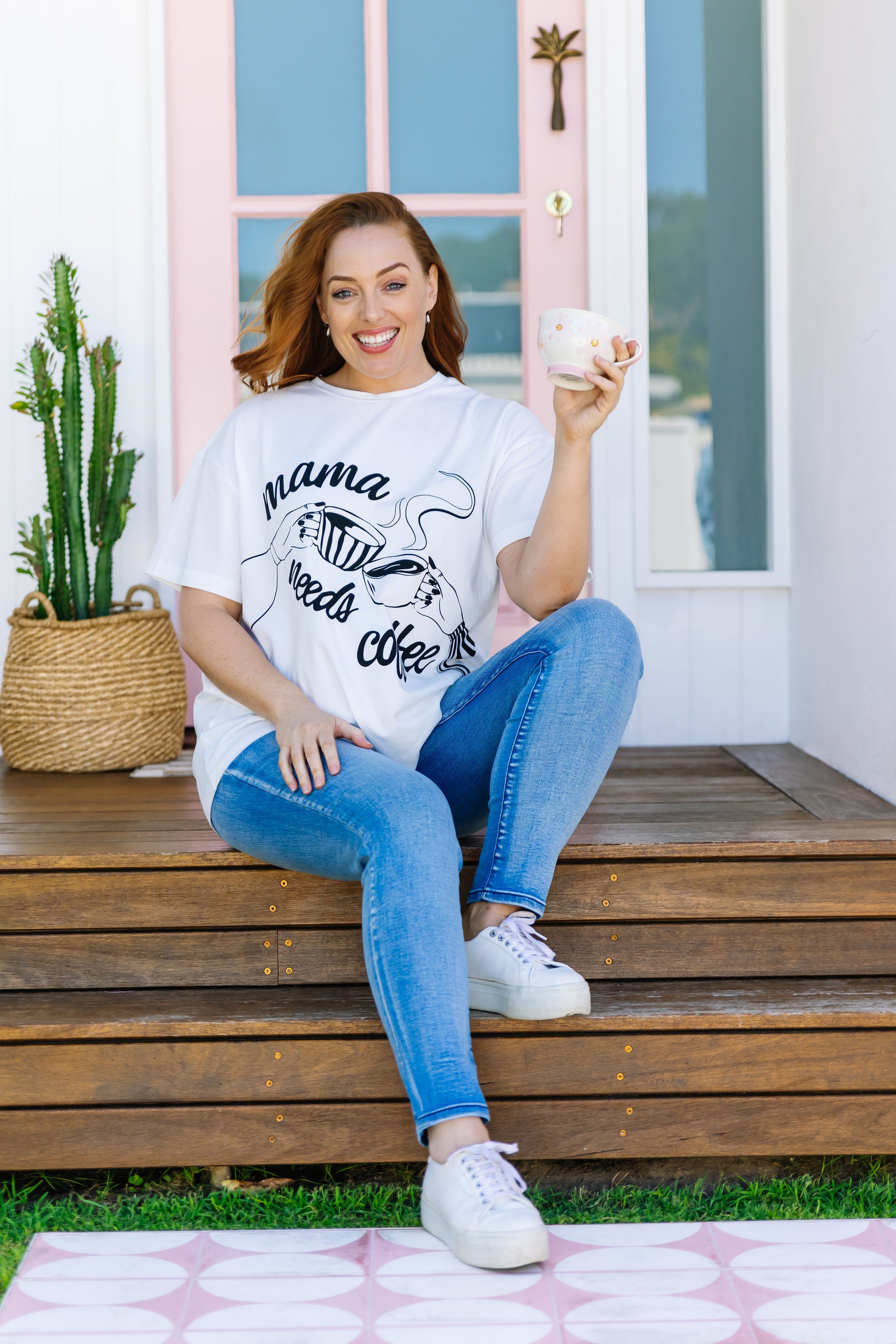 Mamma Needs Coffee Tee in White