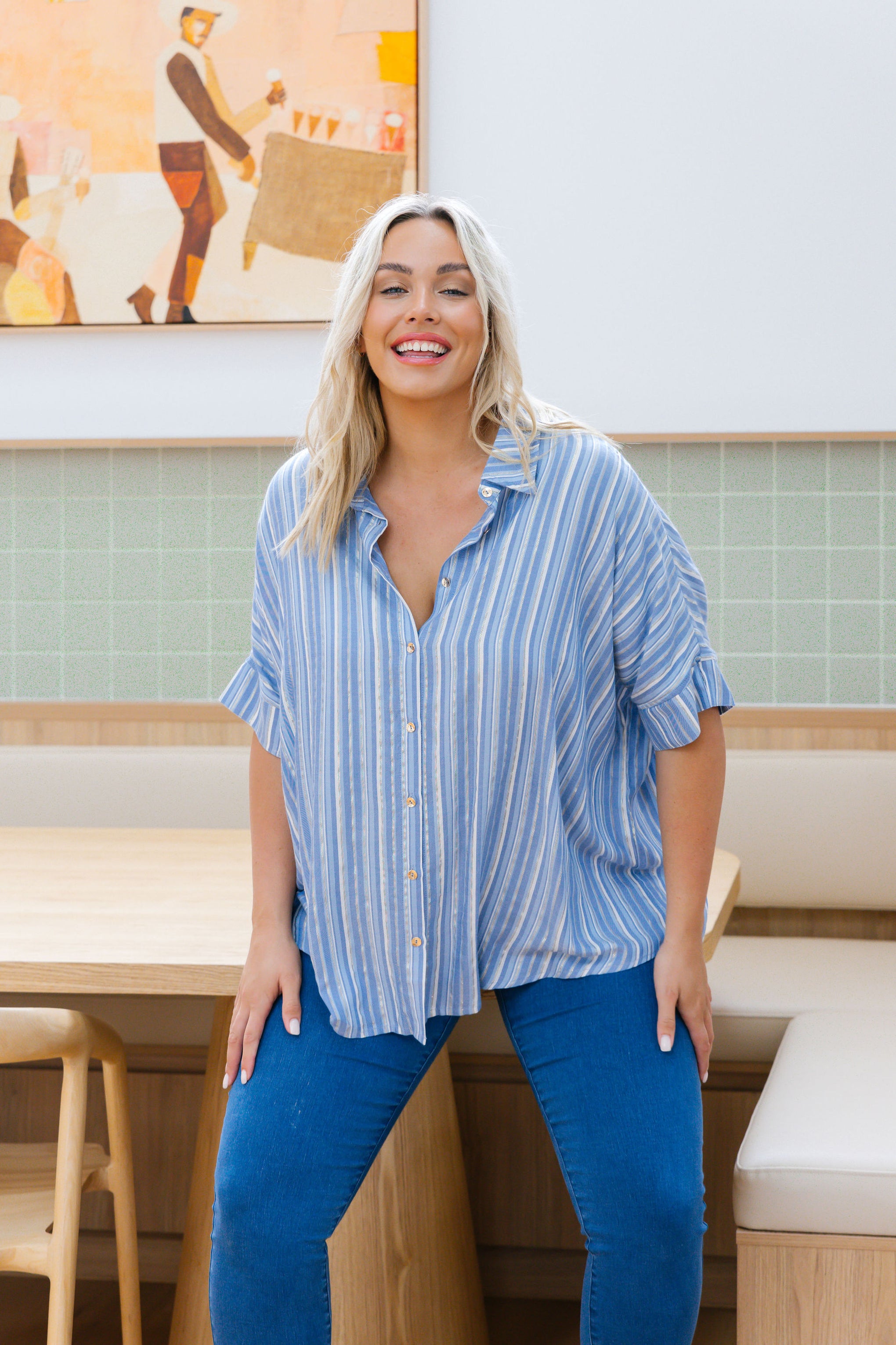 Tammin Shirt in Blue/Metallic Stripe