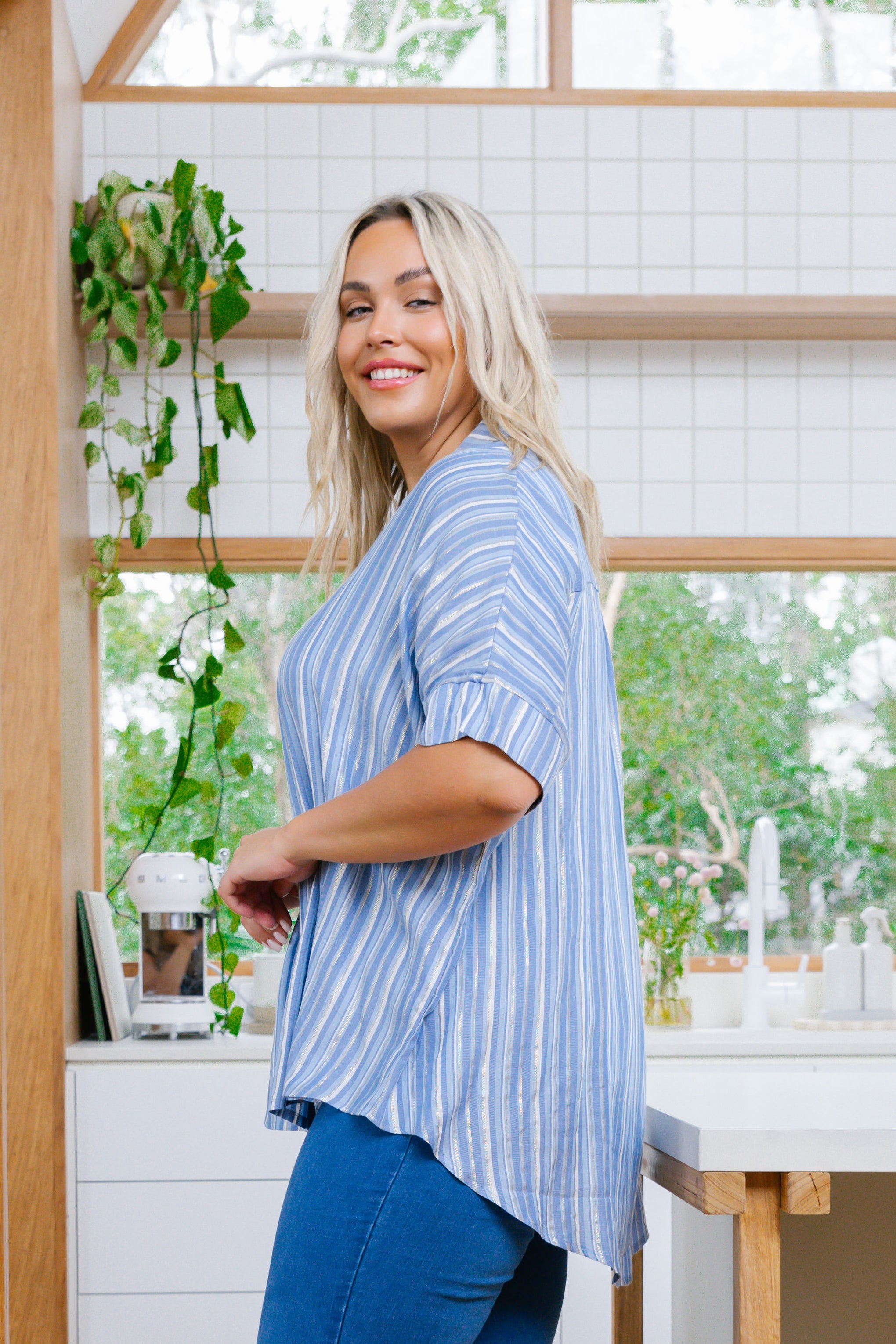 Tammin Shirt in Blue/Metallic Stripe