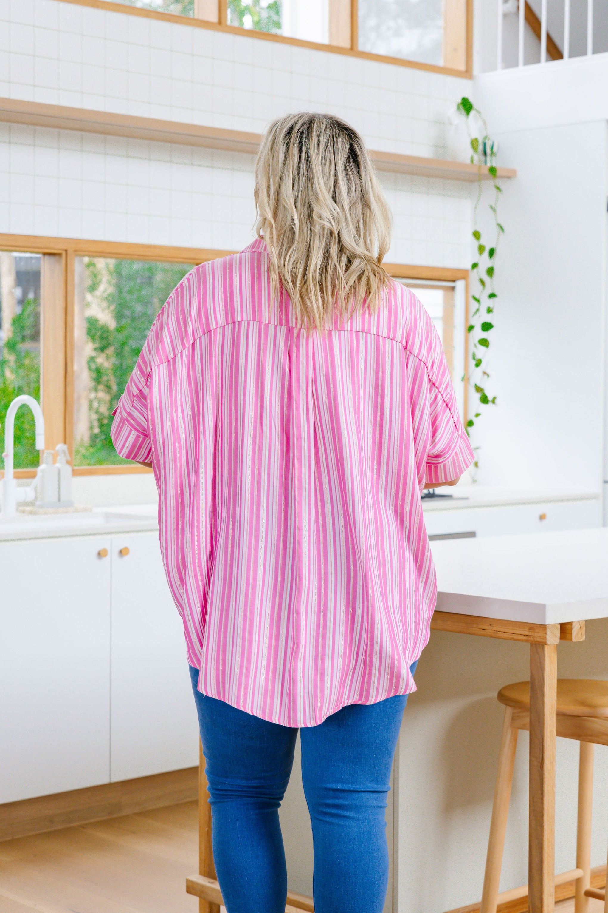 Tammin Shirt in Pink/Metallic Stripe