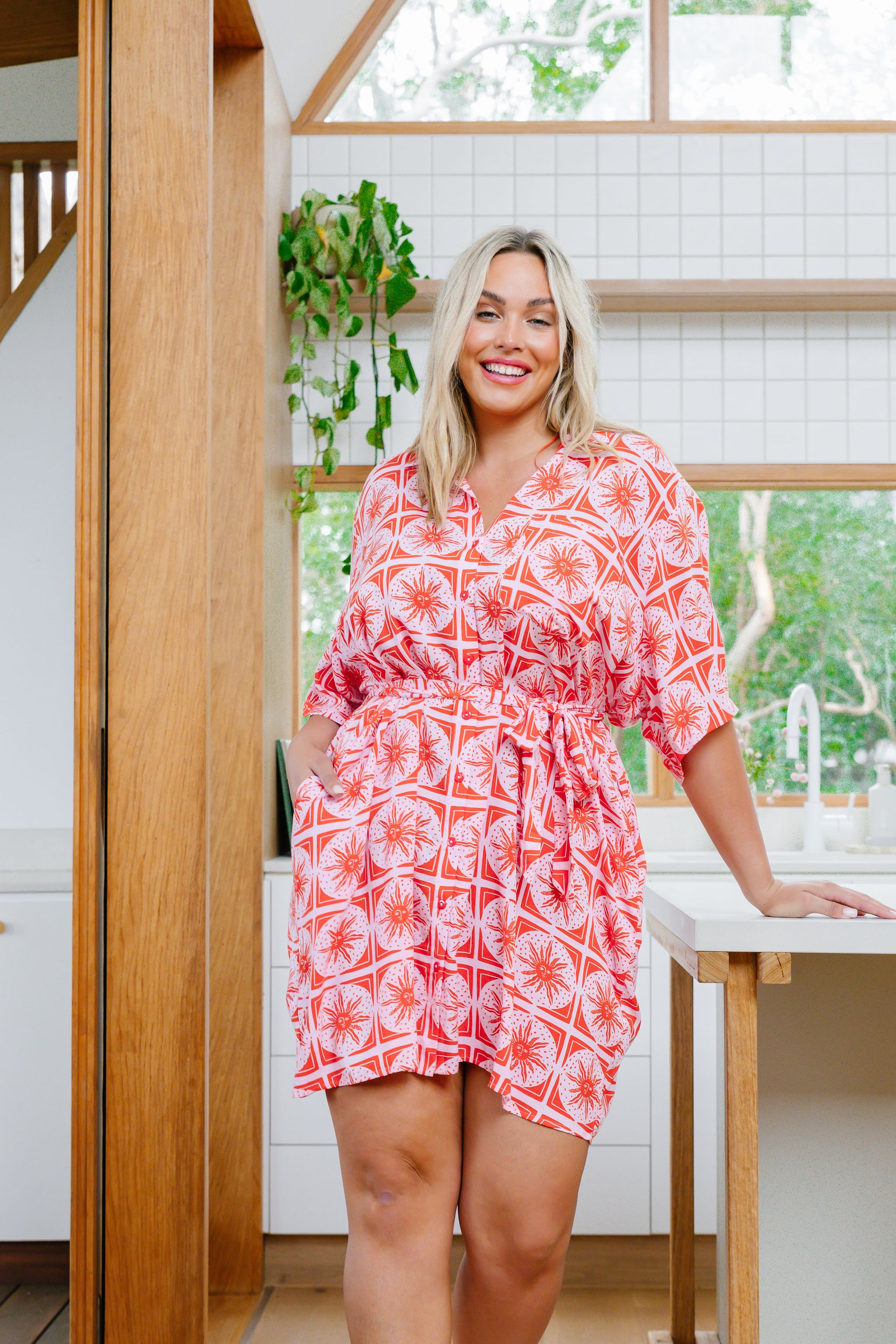 Ebony Shirt Dress In Chasing Sunlight Red