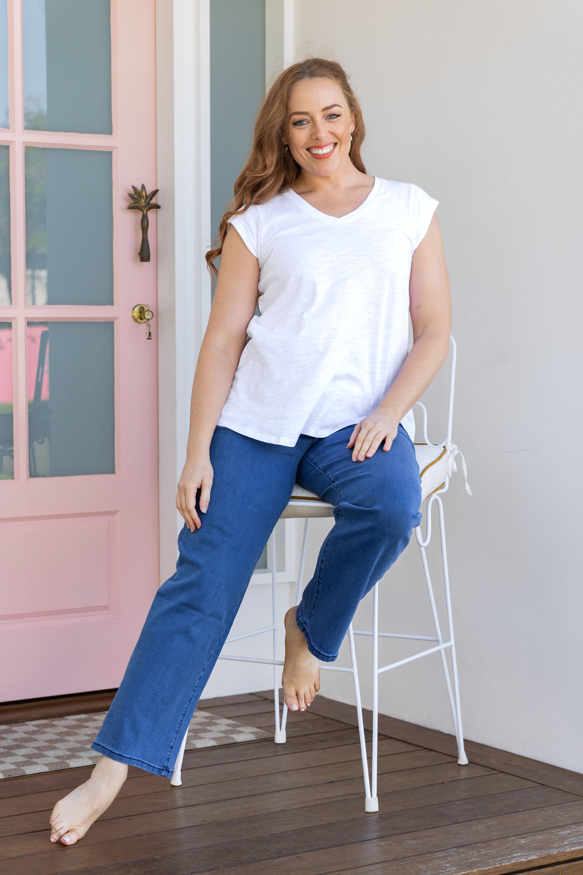 Lara Pull on Jeans in Mid Blue