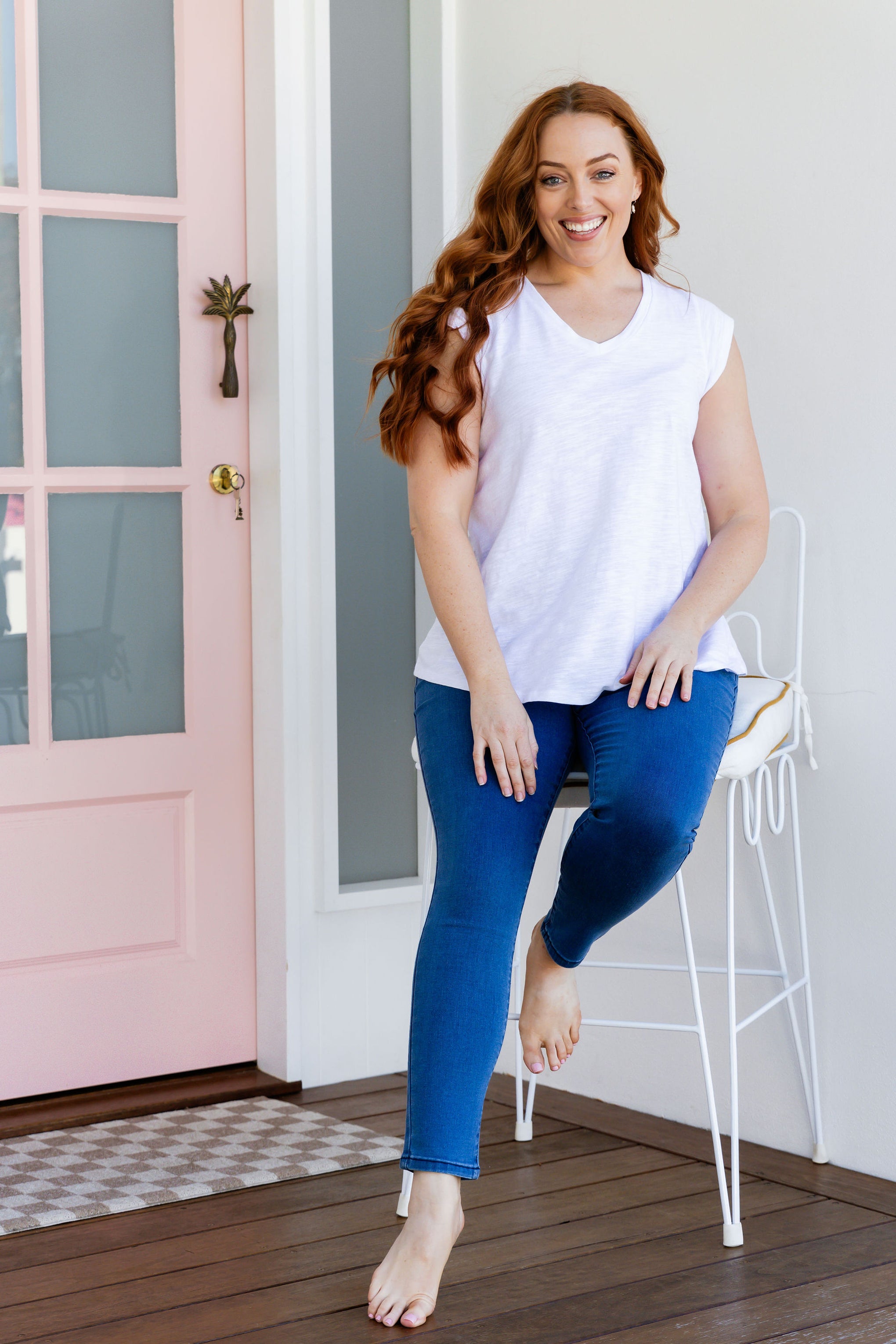 Corey Pull on Jeans in Mid Blue