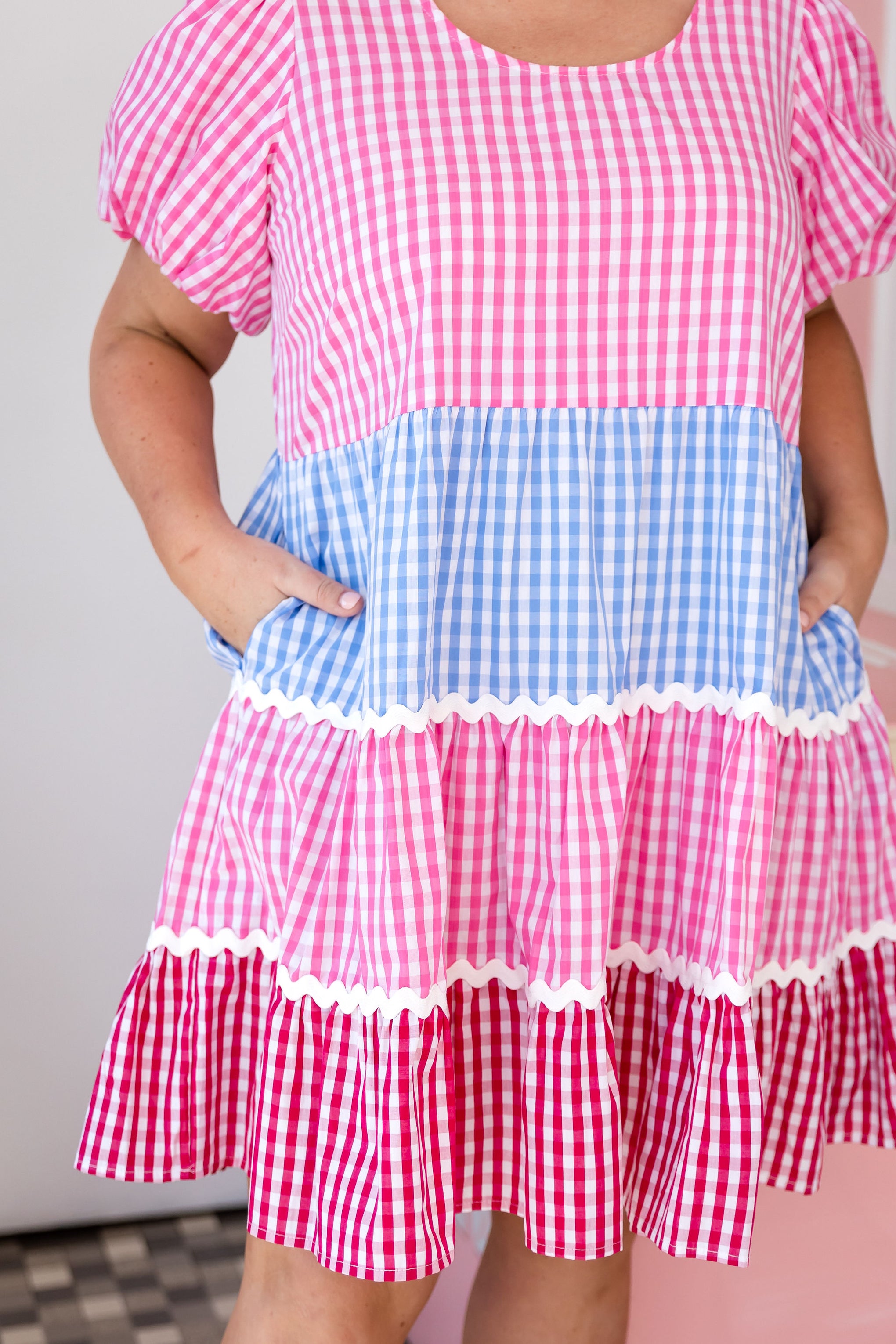 Greta Party Dress in Gingham Mix