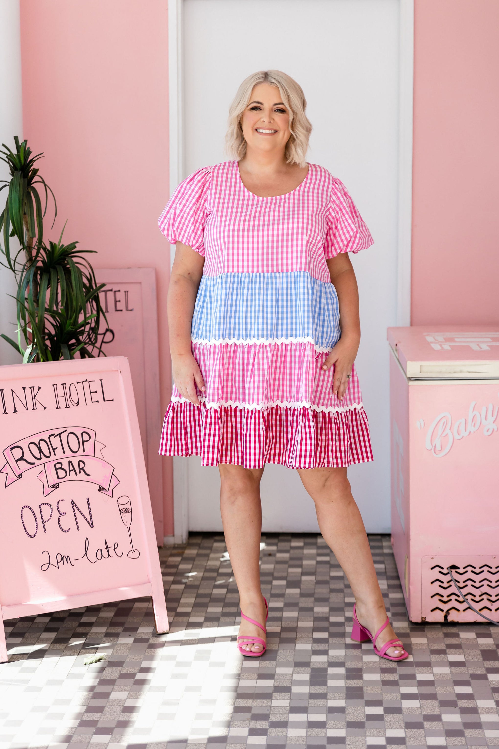 Greta Party Dress in Gingham Mix