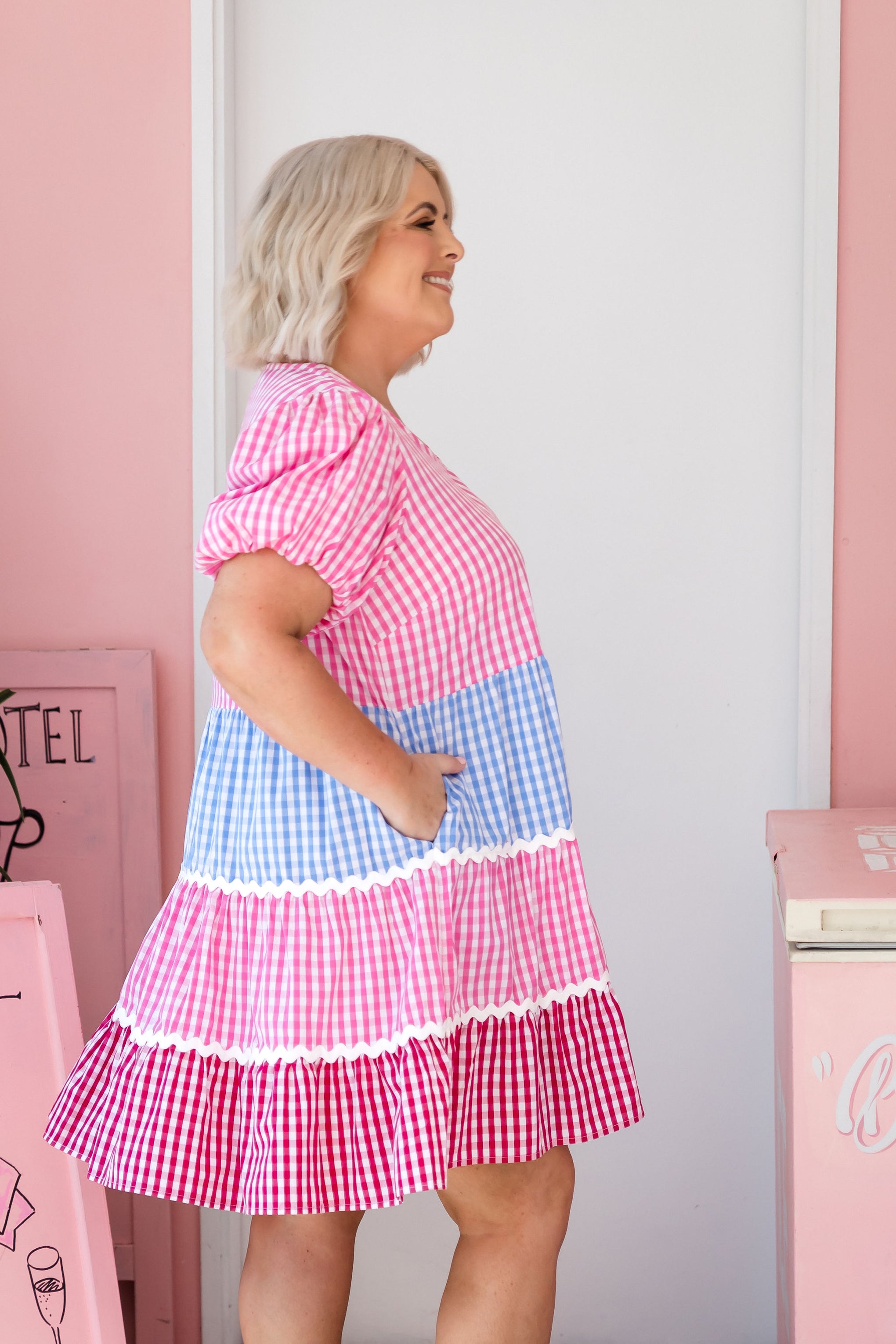 Greta Party Dress in Gingham Mix
