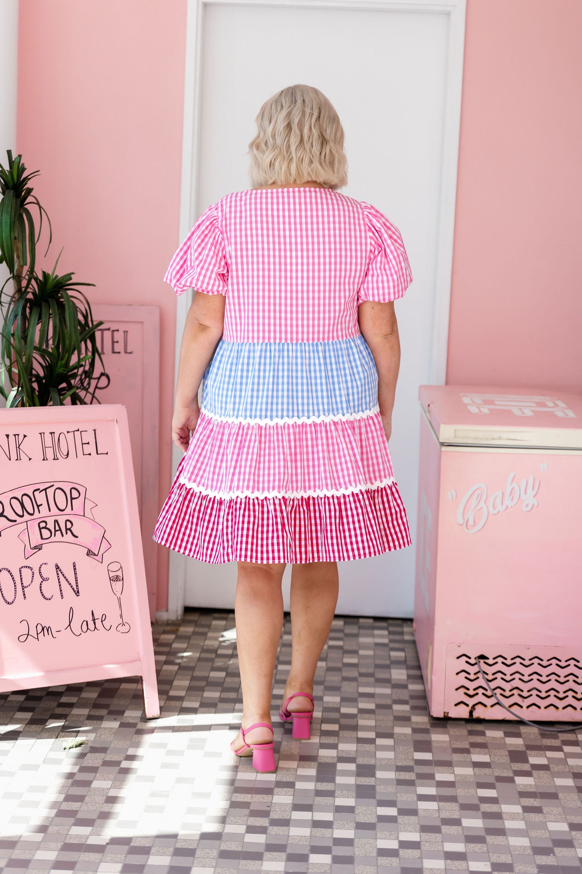 Greta Party Dress in Gingham Mix