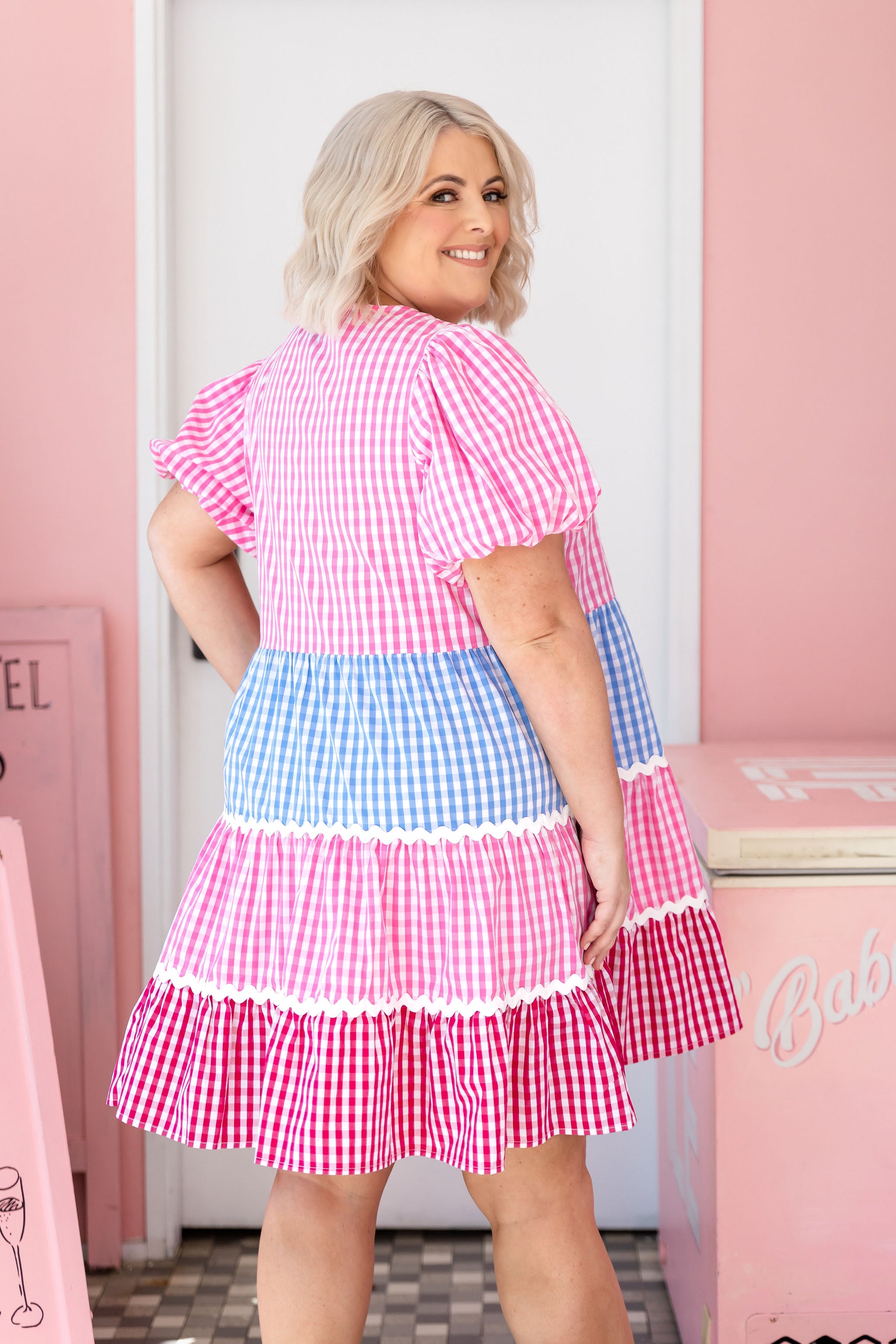 Greta Party Dress in Gingham Mix