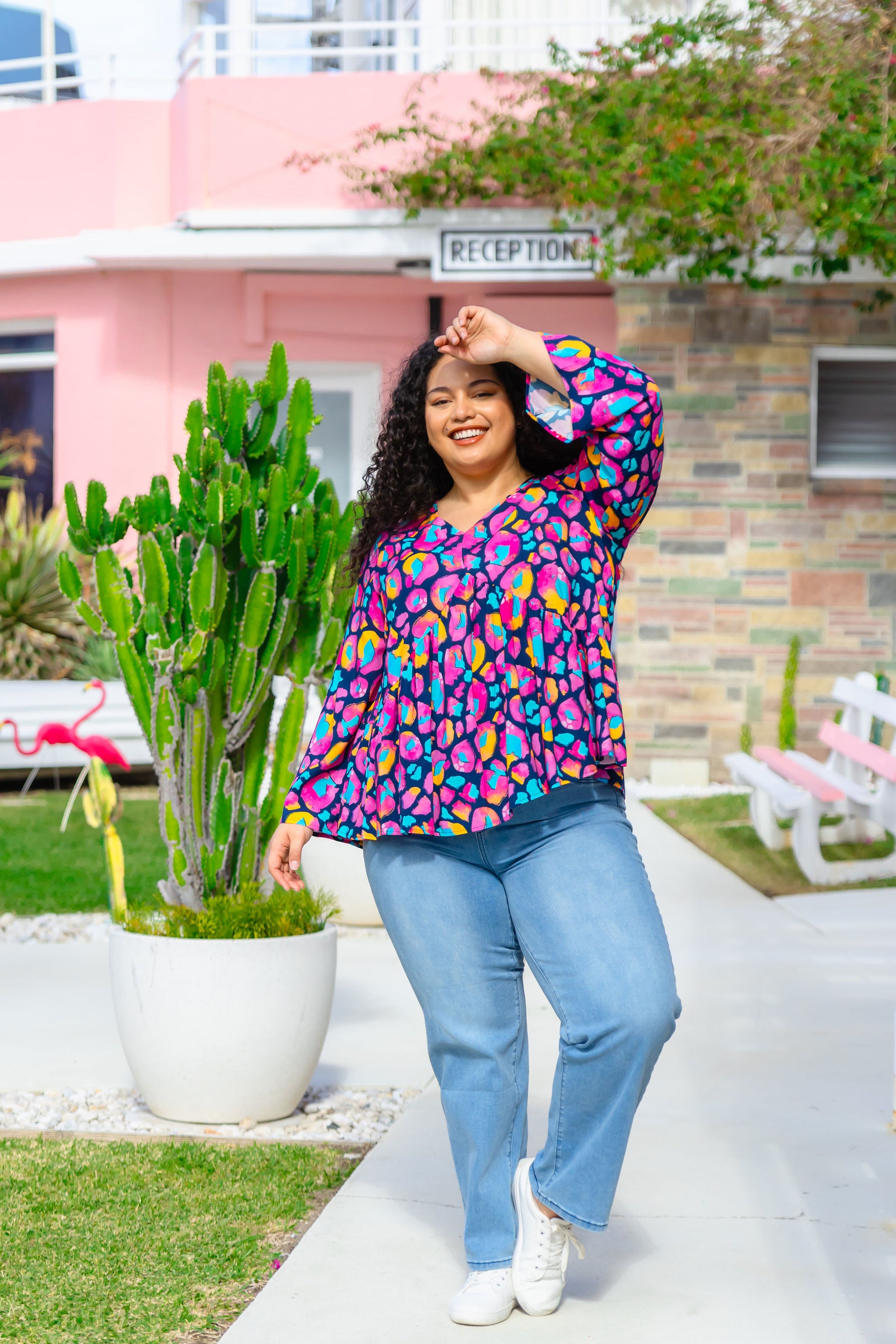 Long Sleeve Peak Top in Magenta Leopard by Kasey Rainbow