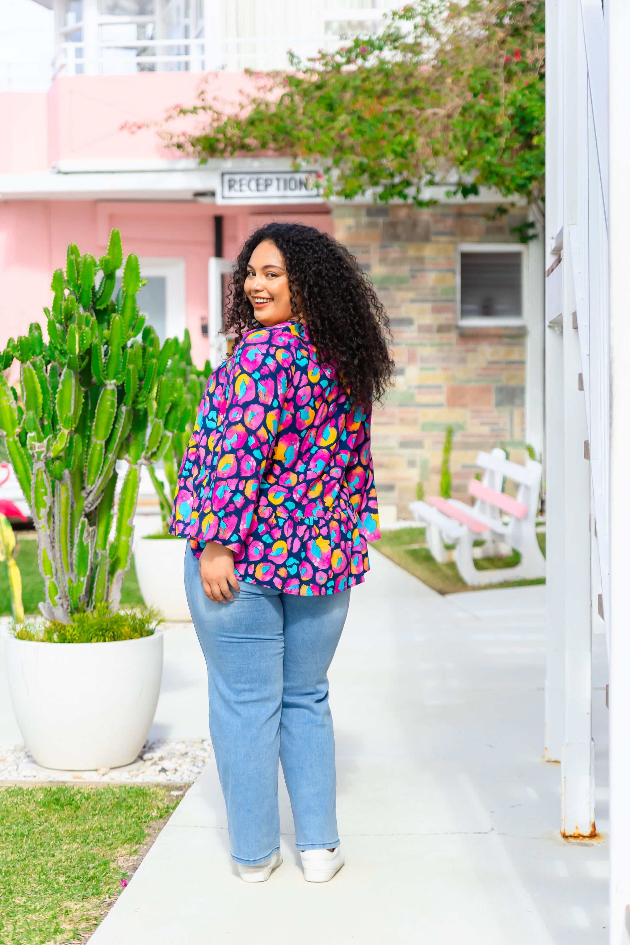 Long Sleeve Peak Top in Magenta Leopard by Kasey Rainbow