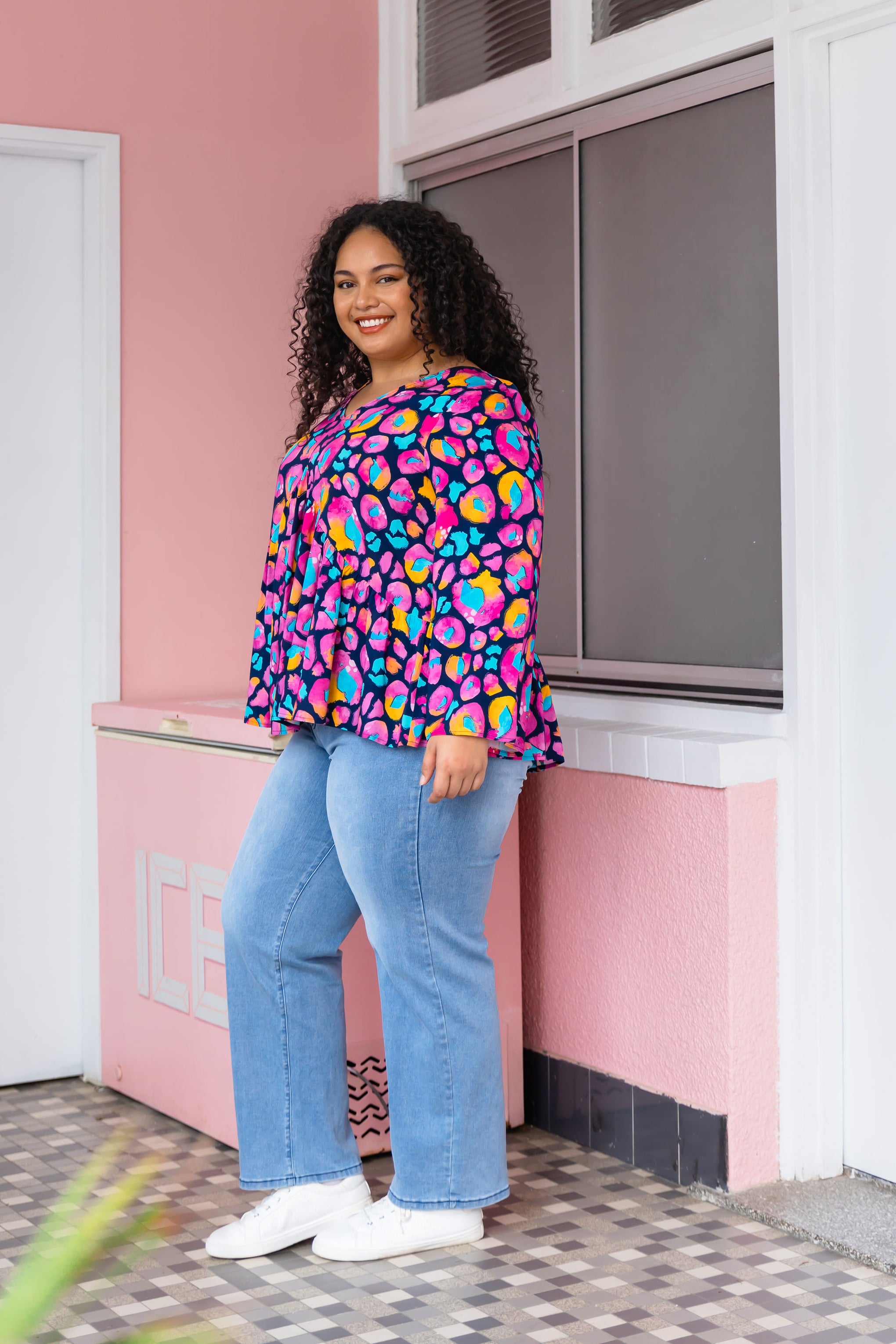 Long Sleeve Peak Top in Magenta Leopard by Kasey Rainbow