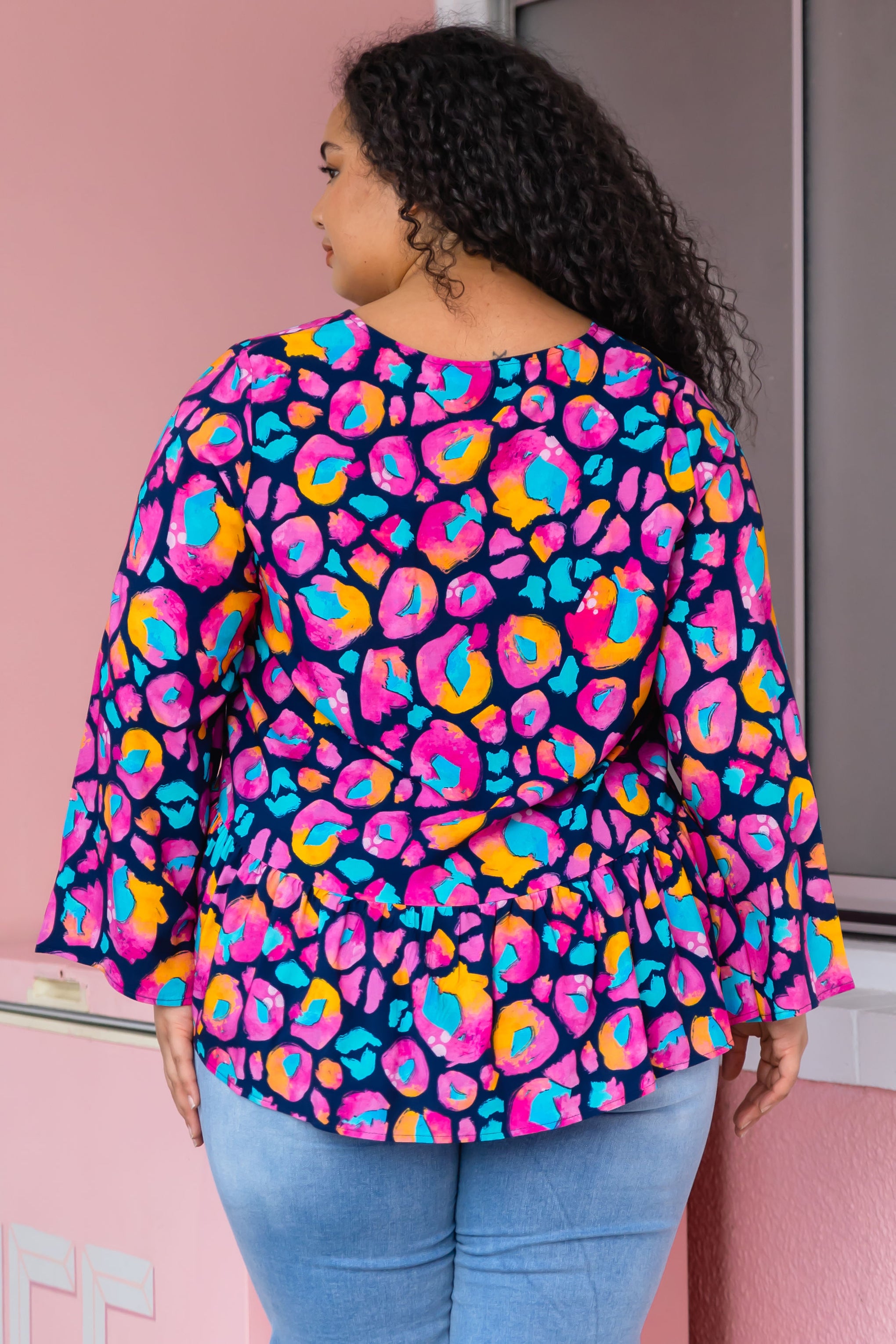 Long Sleeve Peak Top in Magenta Leopard by Kasey Rainbow
