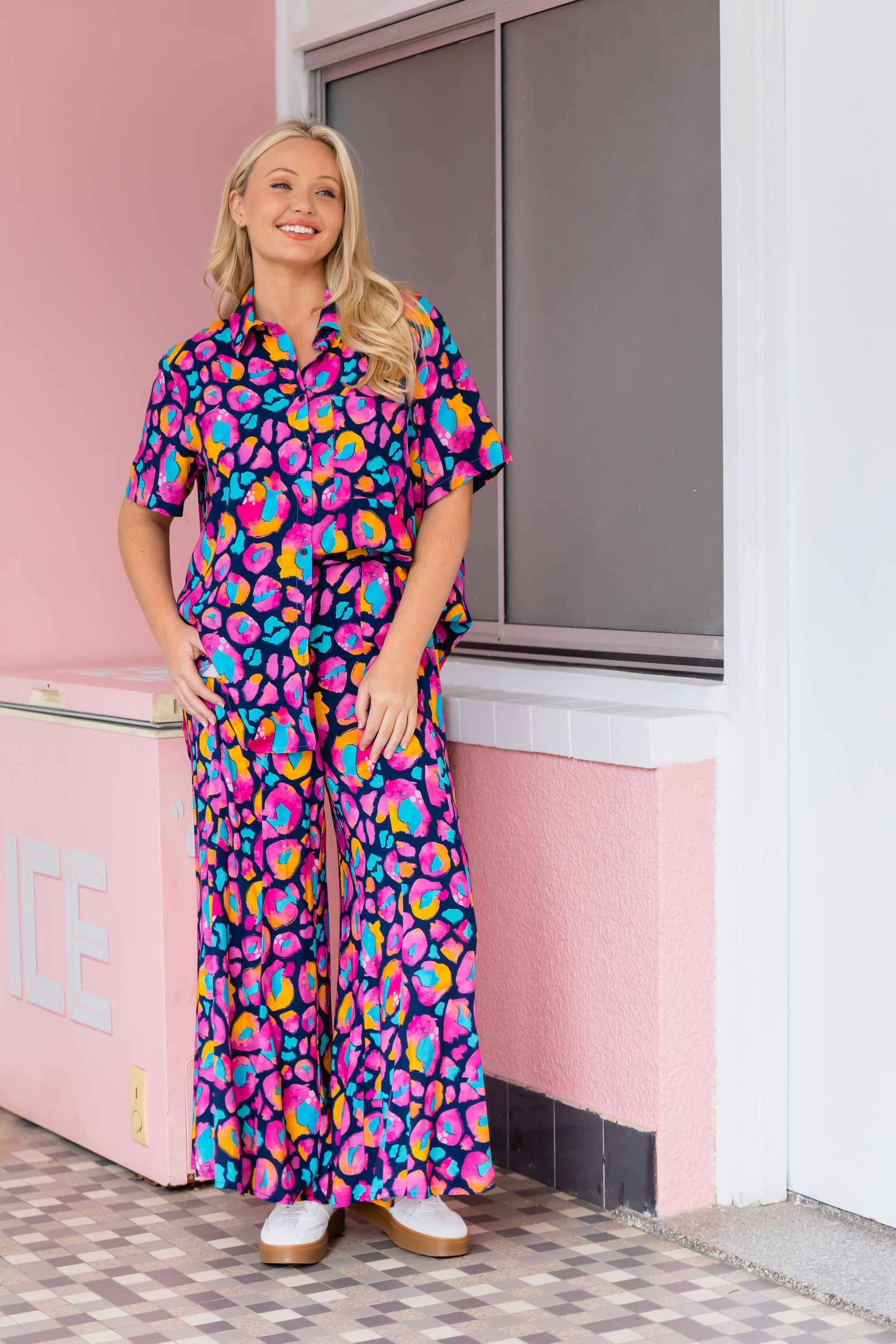 Zelda Pants in Magenta Leopard by Kasey Rainbow