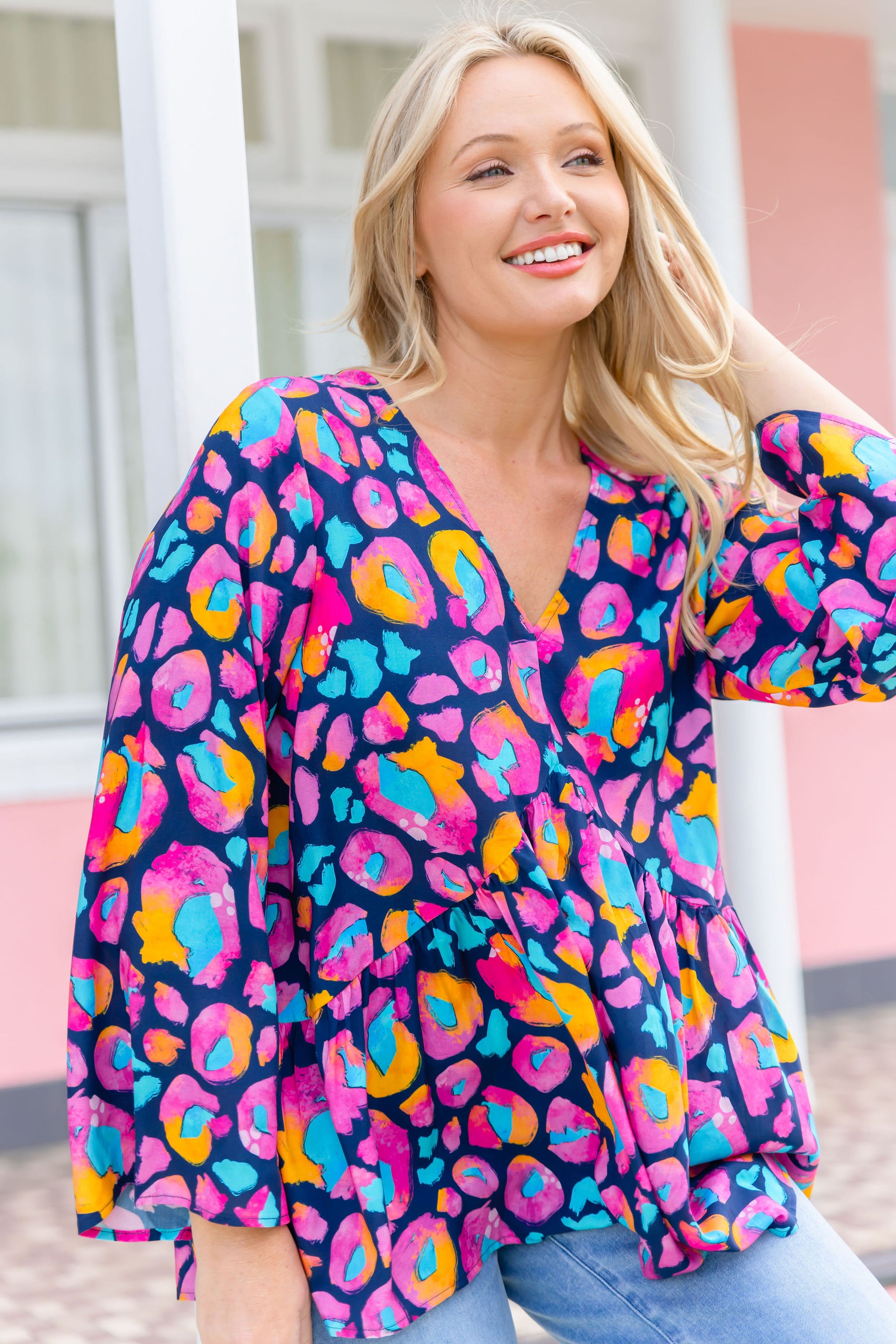 Long Sleeve Peak Top in Magenta Leopard by Kasey Rainbow