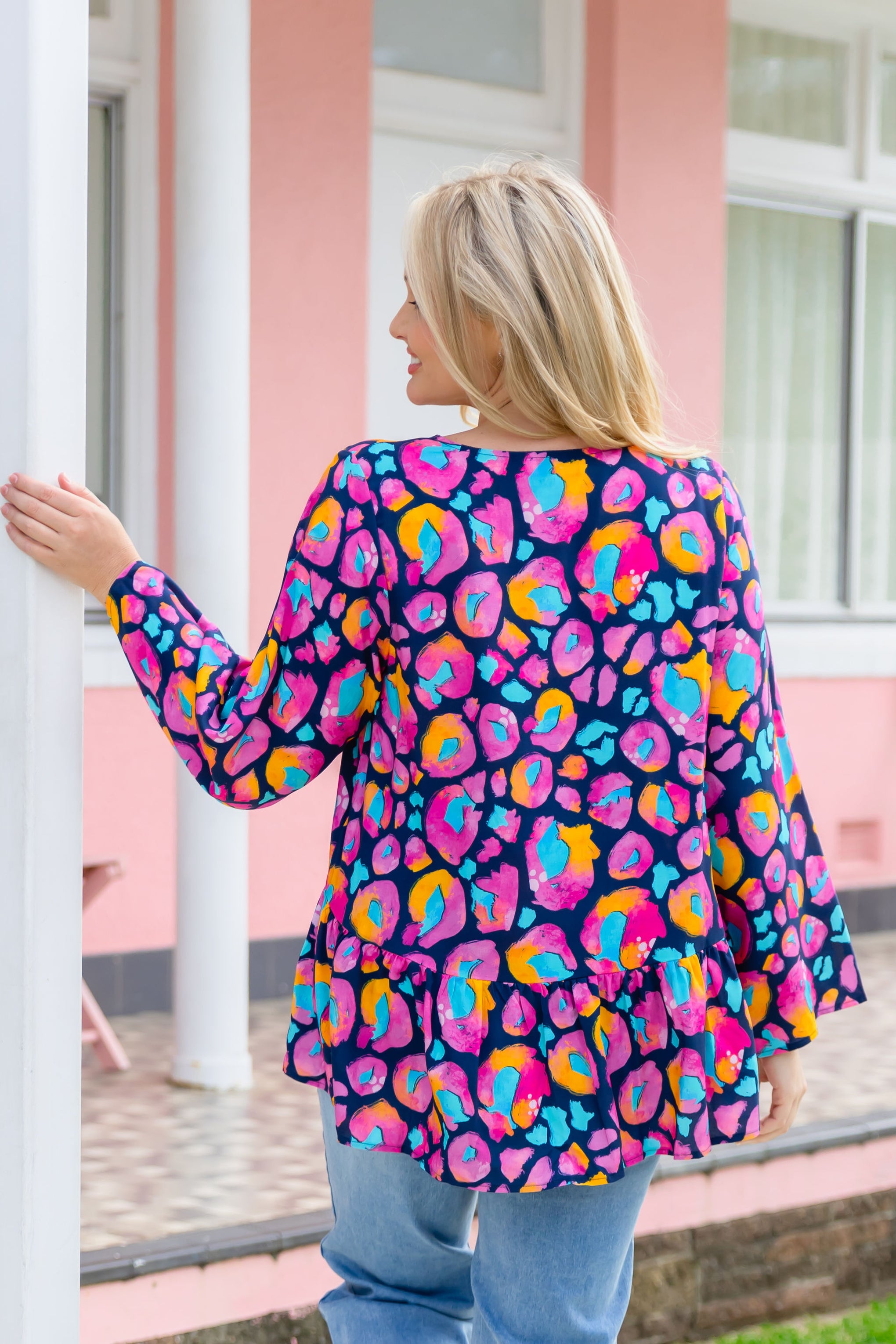 Long Sleeve Peak Top in Magenta Leopard by Kasey Rainbow