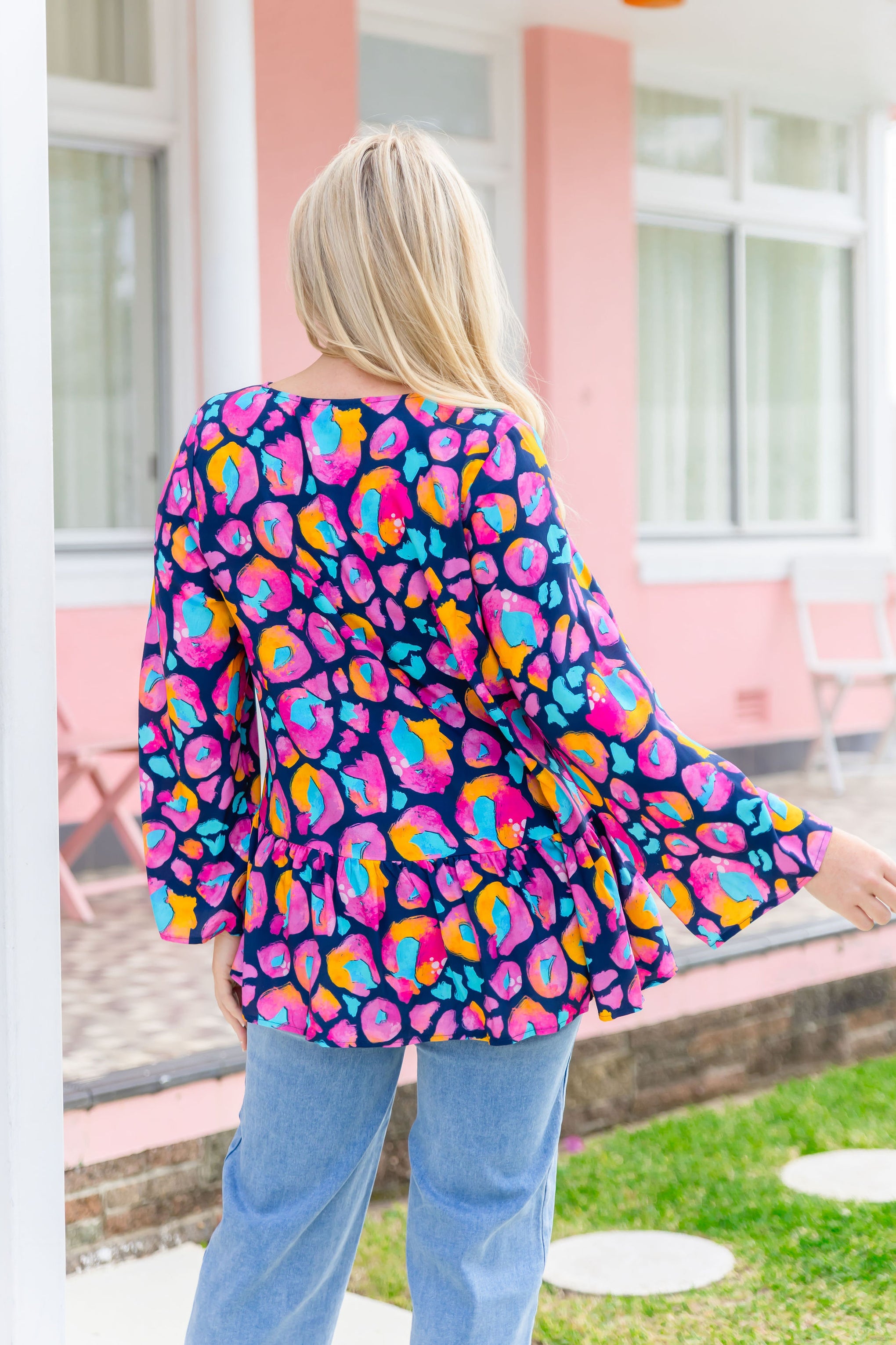 Long Sleeve Peak Top in Magenta Leopard by Kasey Rainbow
