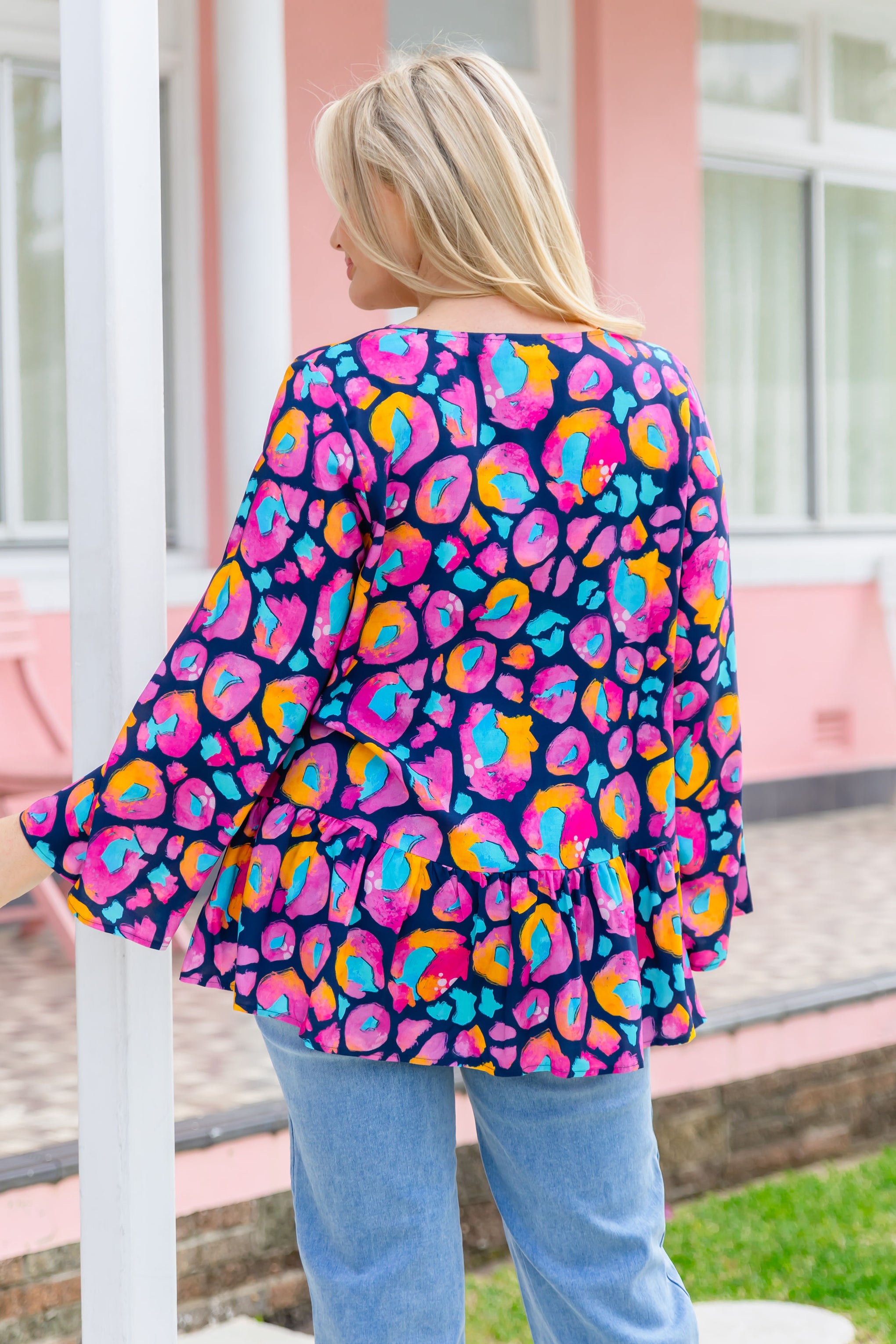 Long Sleeve Peak Top in Magenta Leopard by Kasey Rainbow