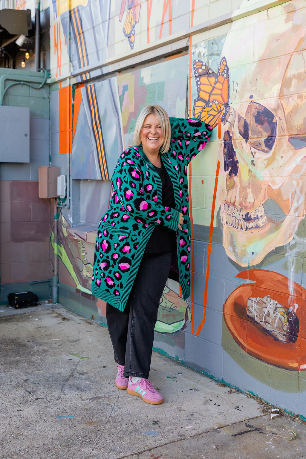 Darcy Cardi In Green Leopard by Kasey Rainbow