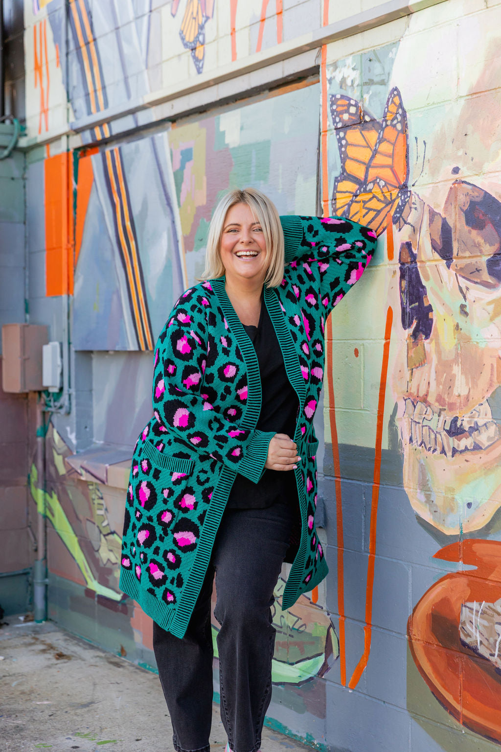 Darcy Cardi In Green Leopard by Kasey Rainbow