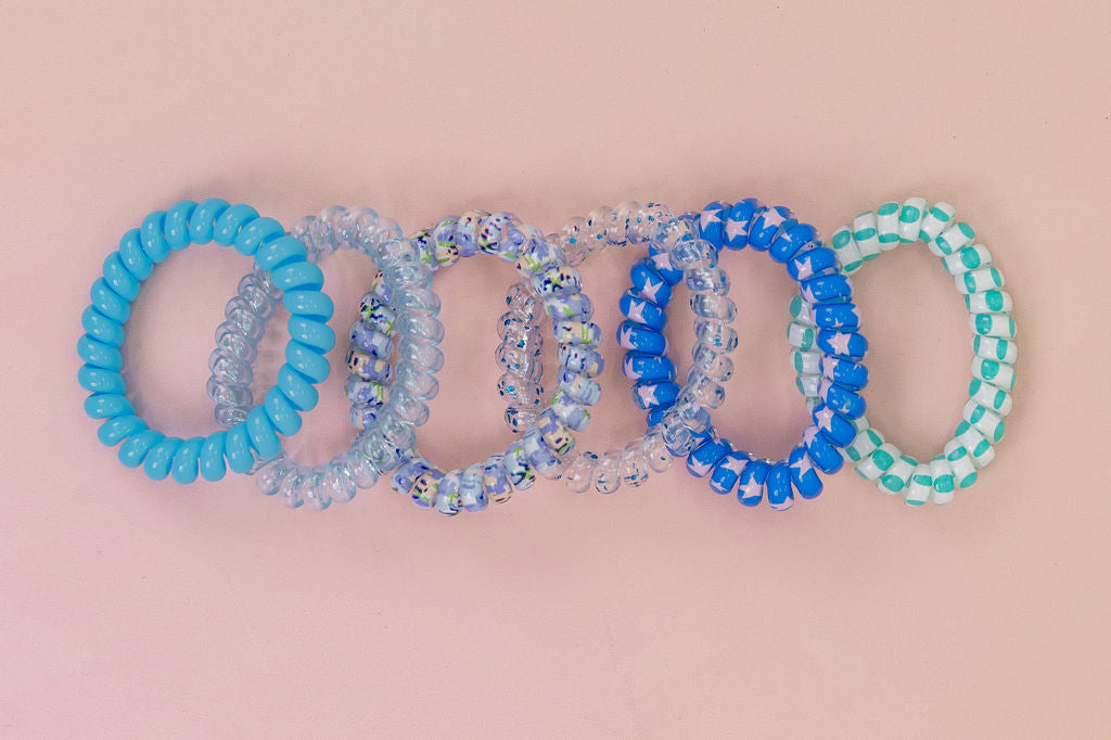 Blue Coil Hair Ties – 6 Pack