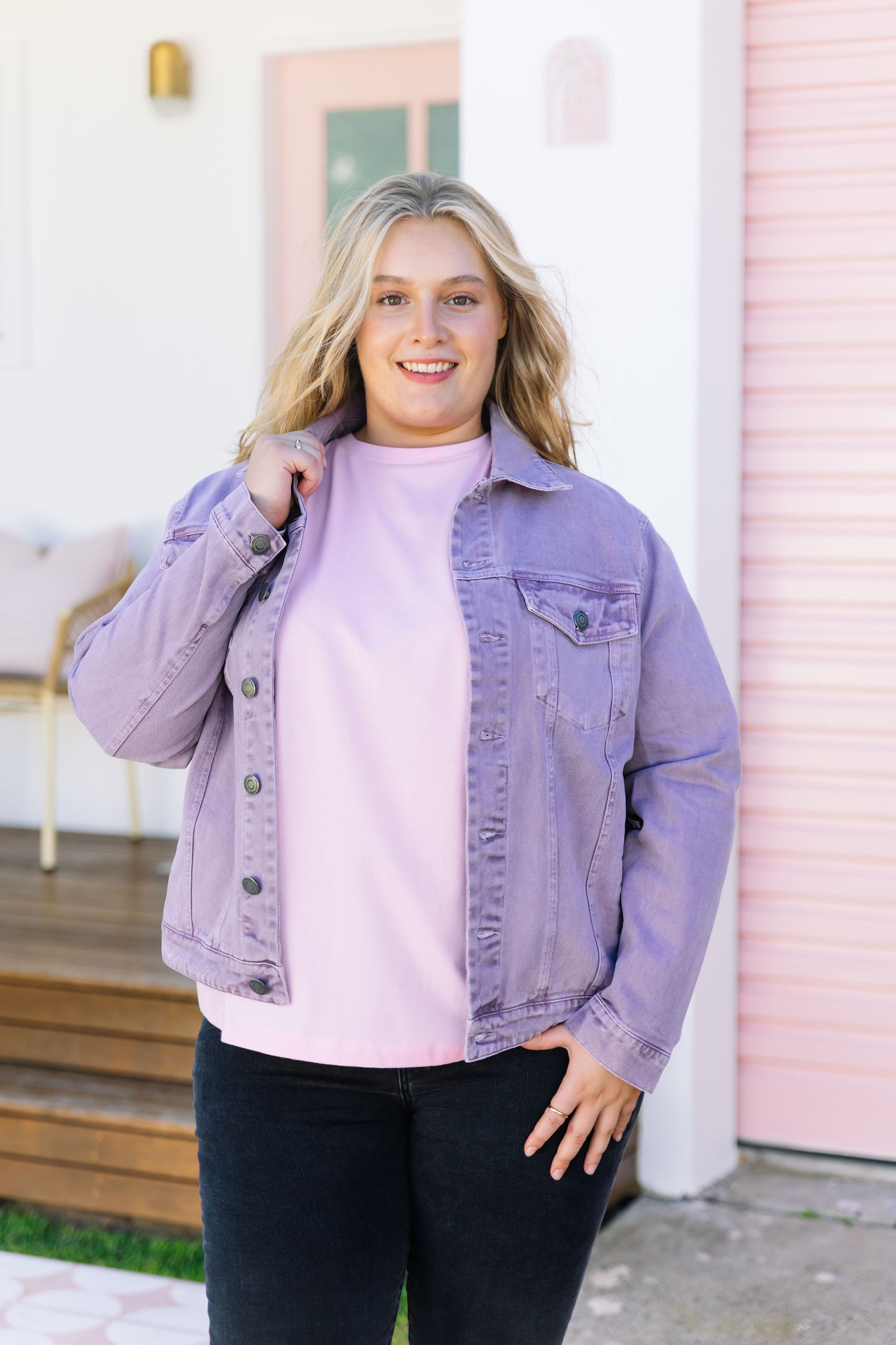Hayden Boyfriend Denim Jacket in Washed Purple