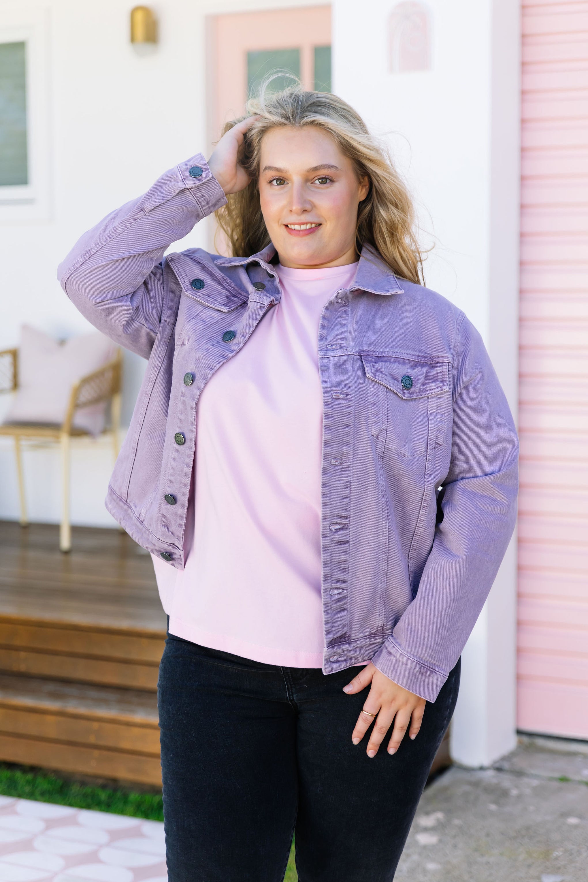 Hayden Boyfriend Denim Jacket in Washed Purple