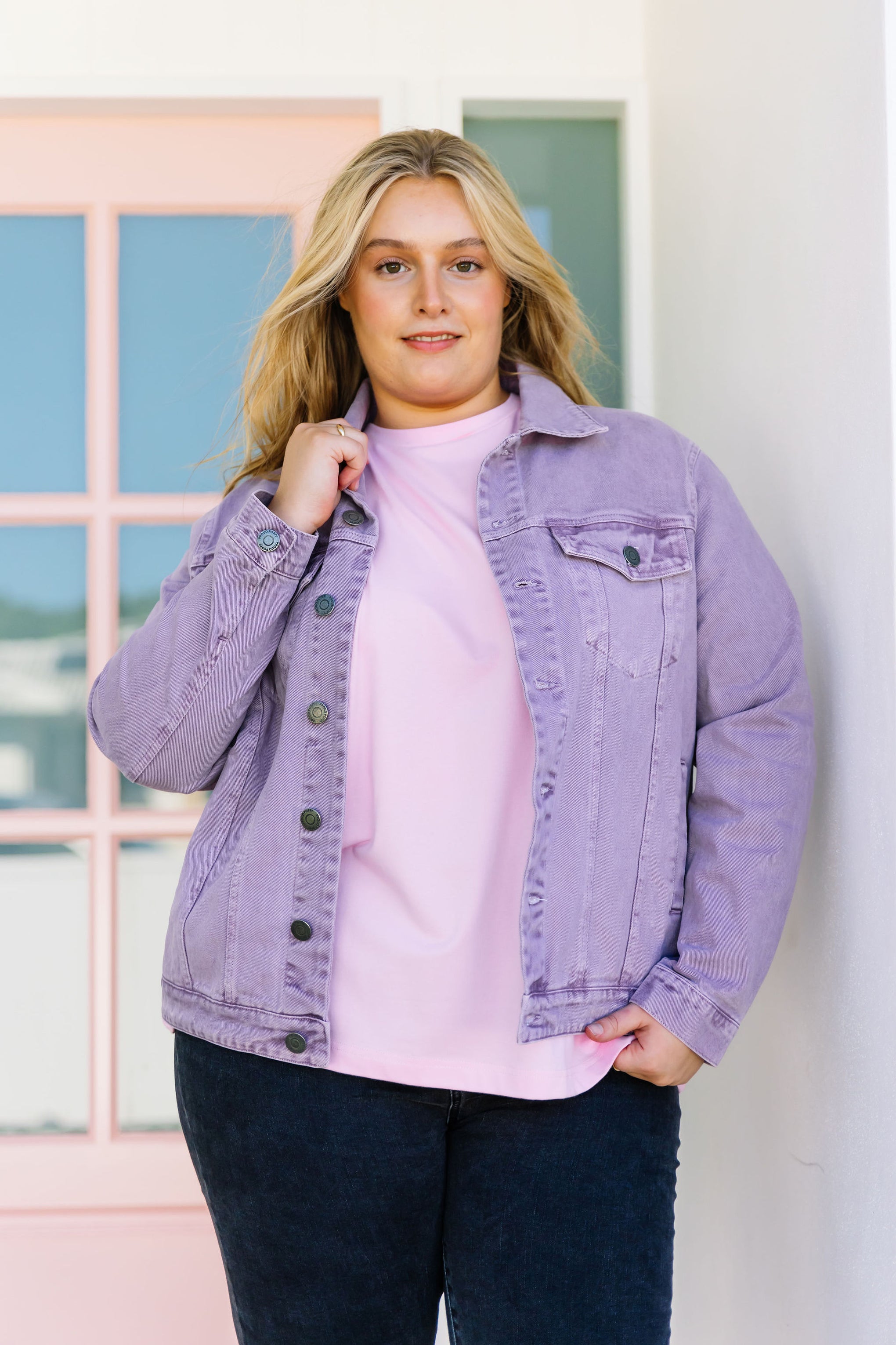 Hayden Boyfriend Denim Jacket in Washed Purple