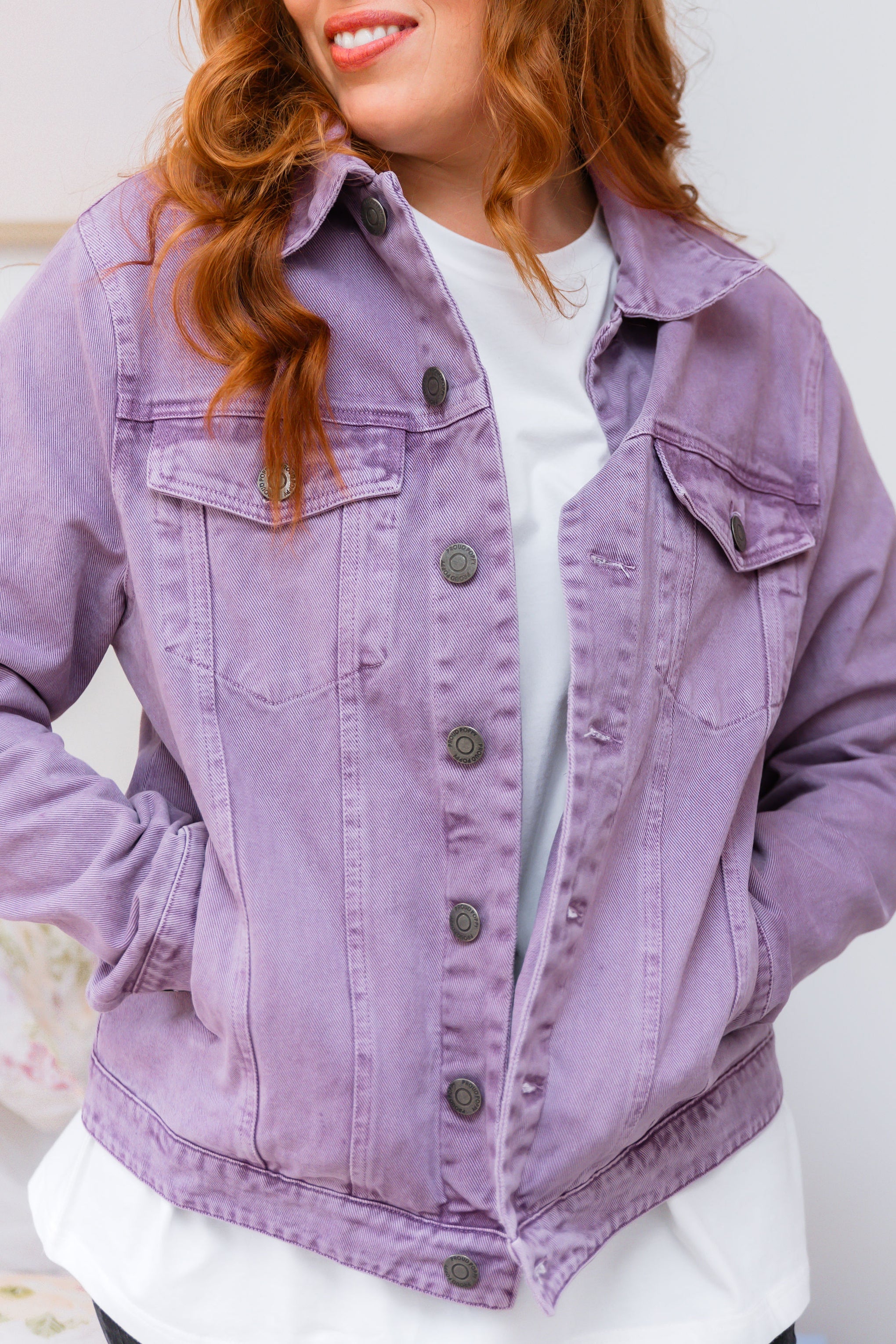 Hayden Boyfriend Denim Jacket in Washed Purple