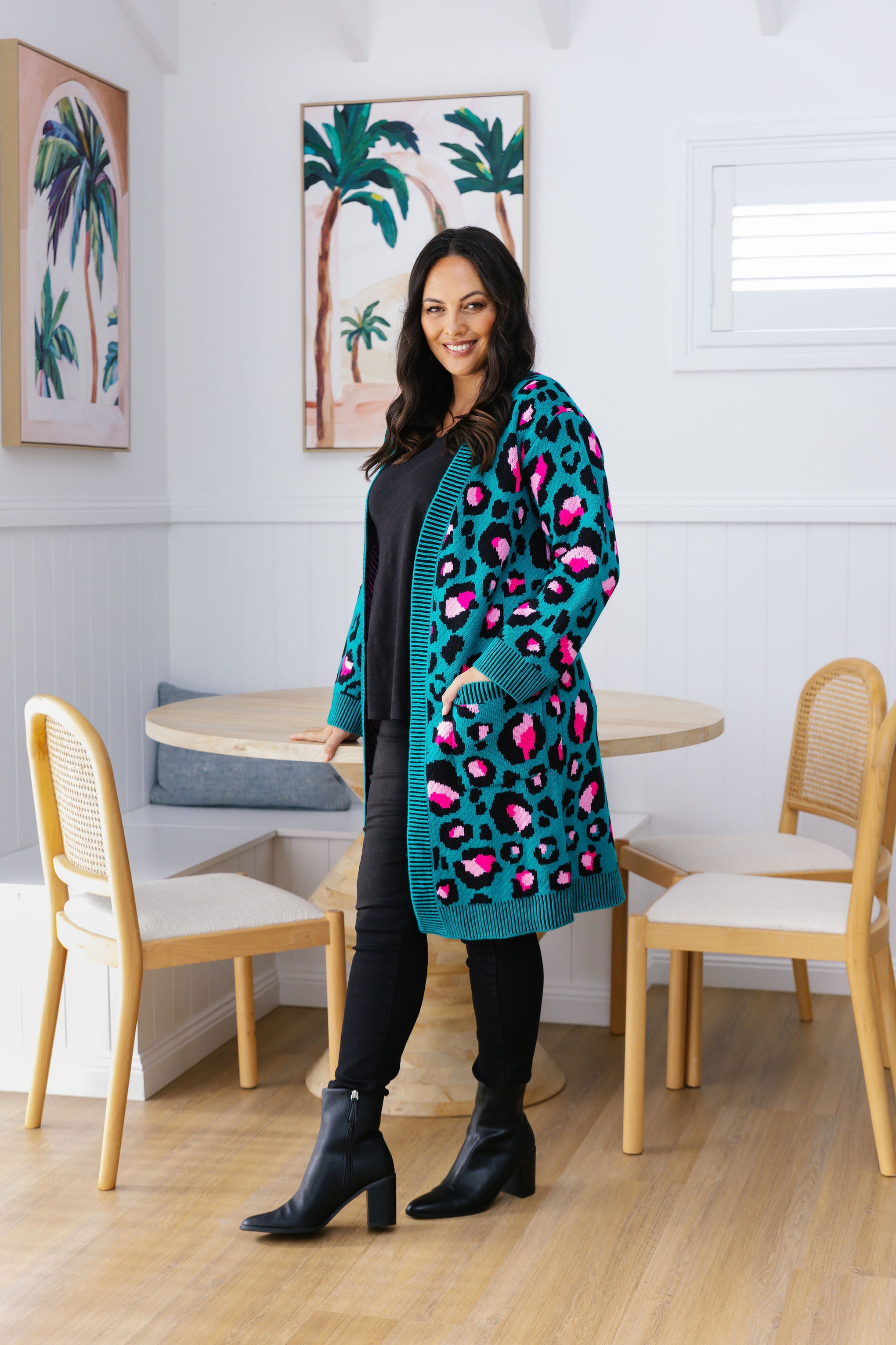 Darcy Cardi In Green Leopard by Kasey Rainbow