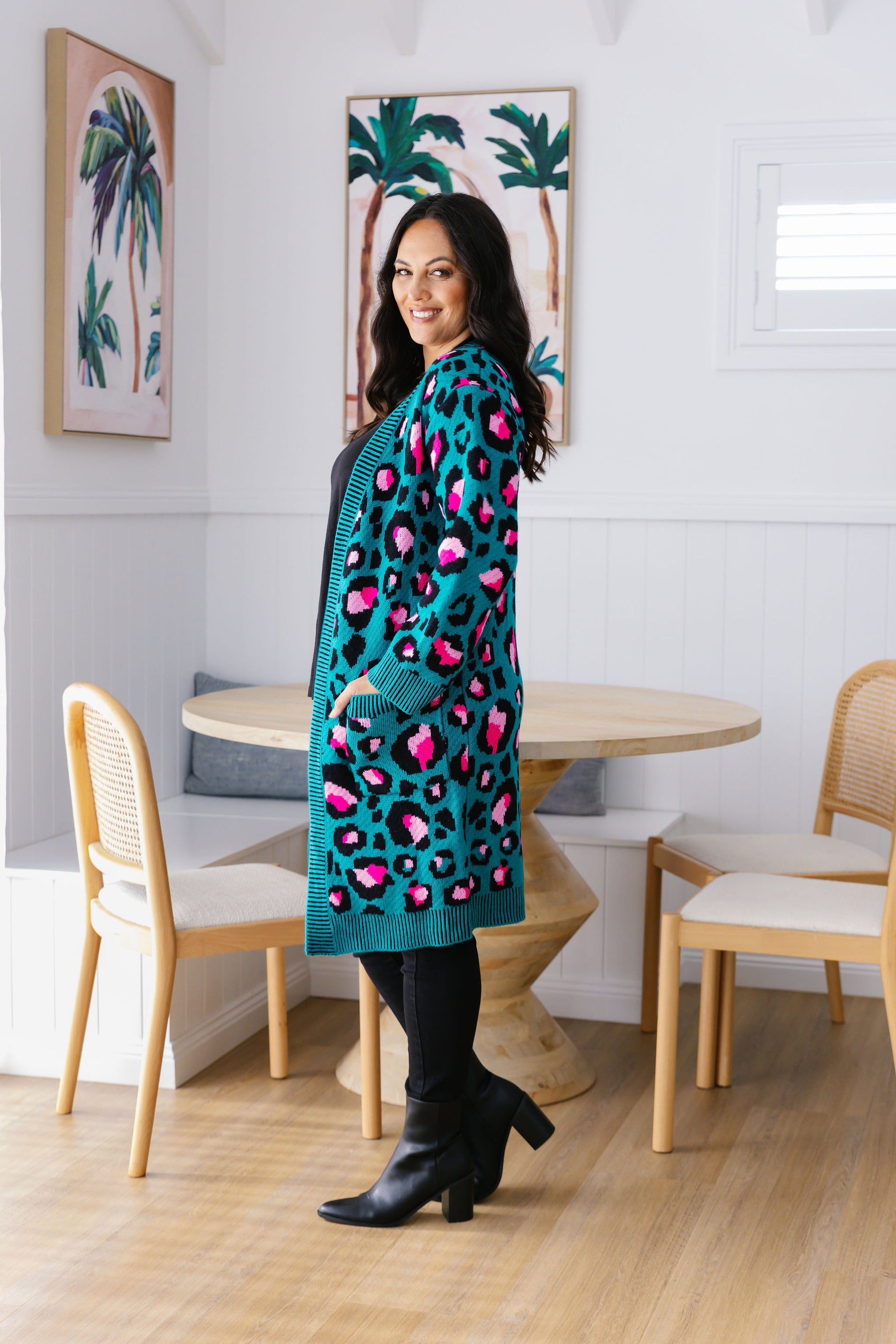 Darcy Cardi In Green Leopard by Kasey Rainbow