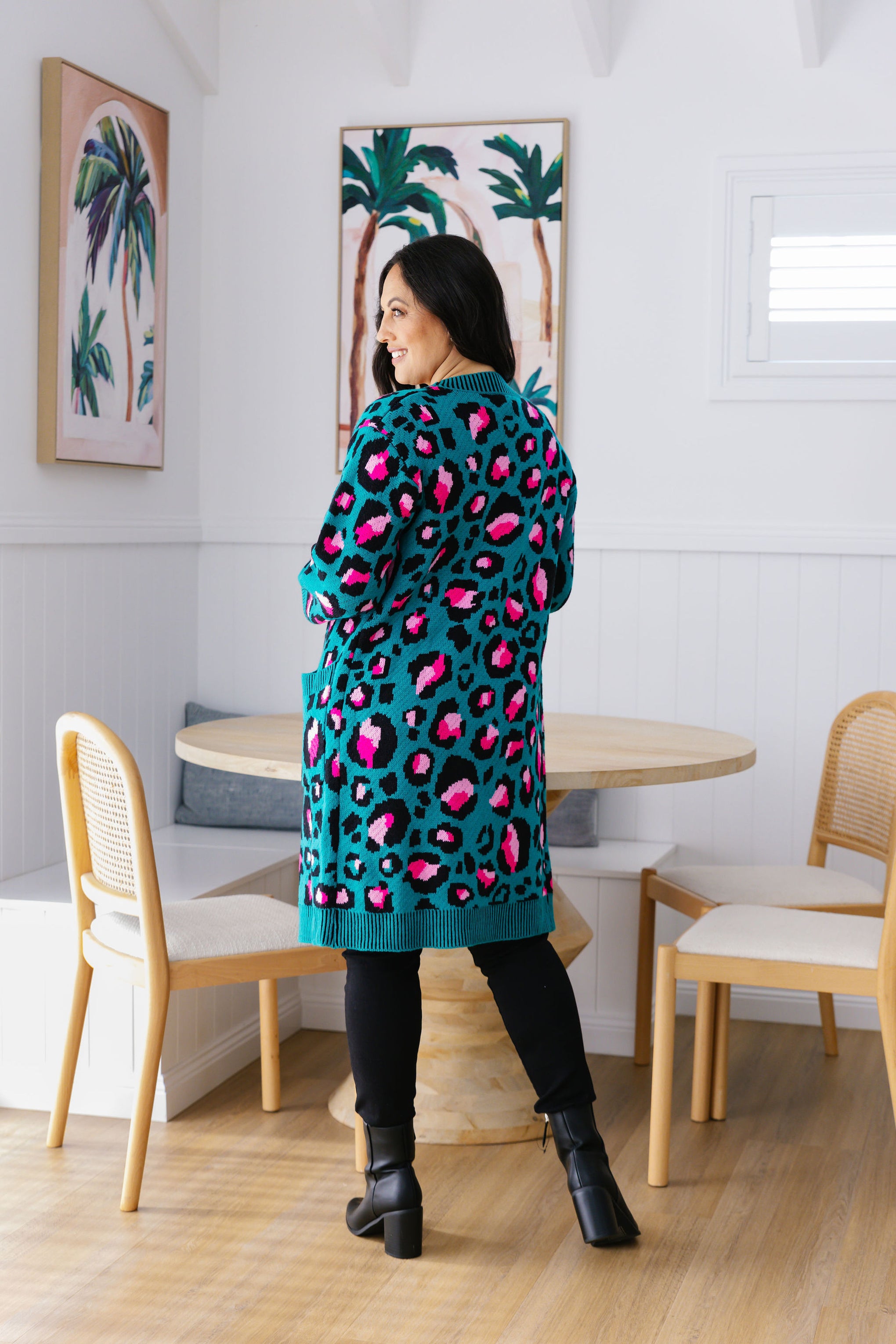 Darcy Cardi In Green Leopard by Kasey Rainbow