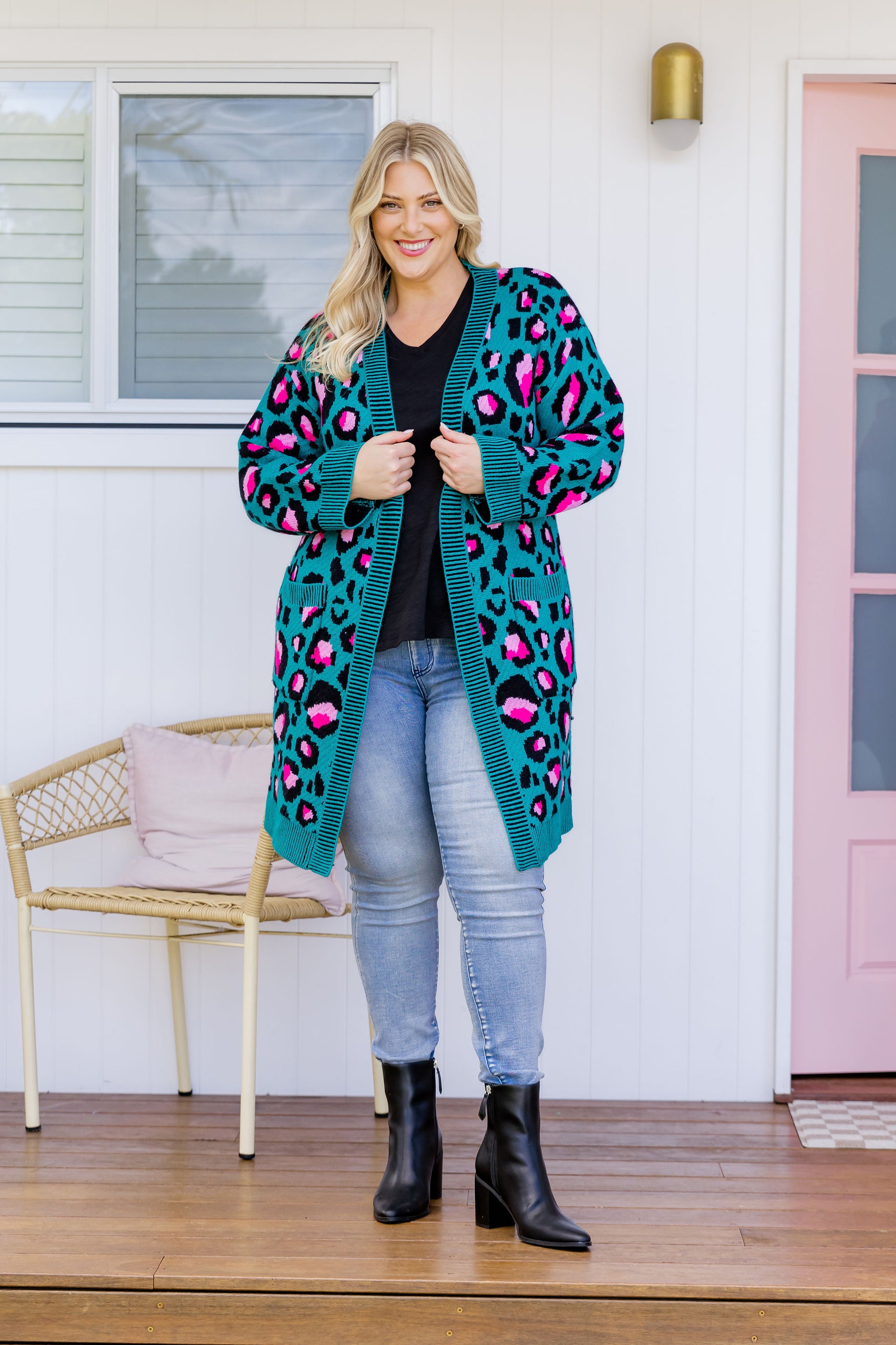 Darcy Cardi In Green Leopard by Kasey Rainbow