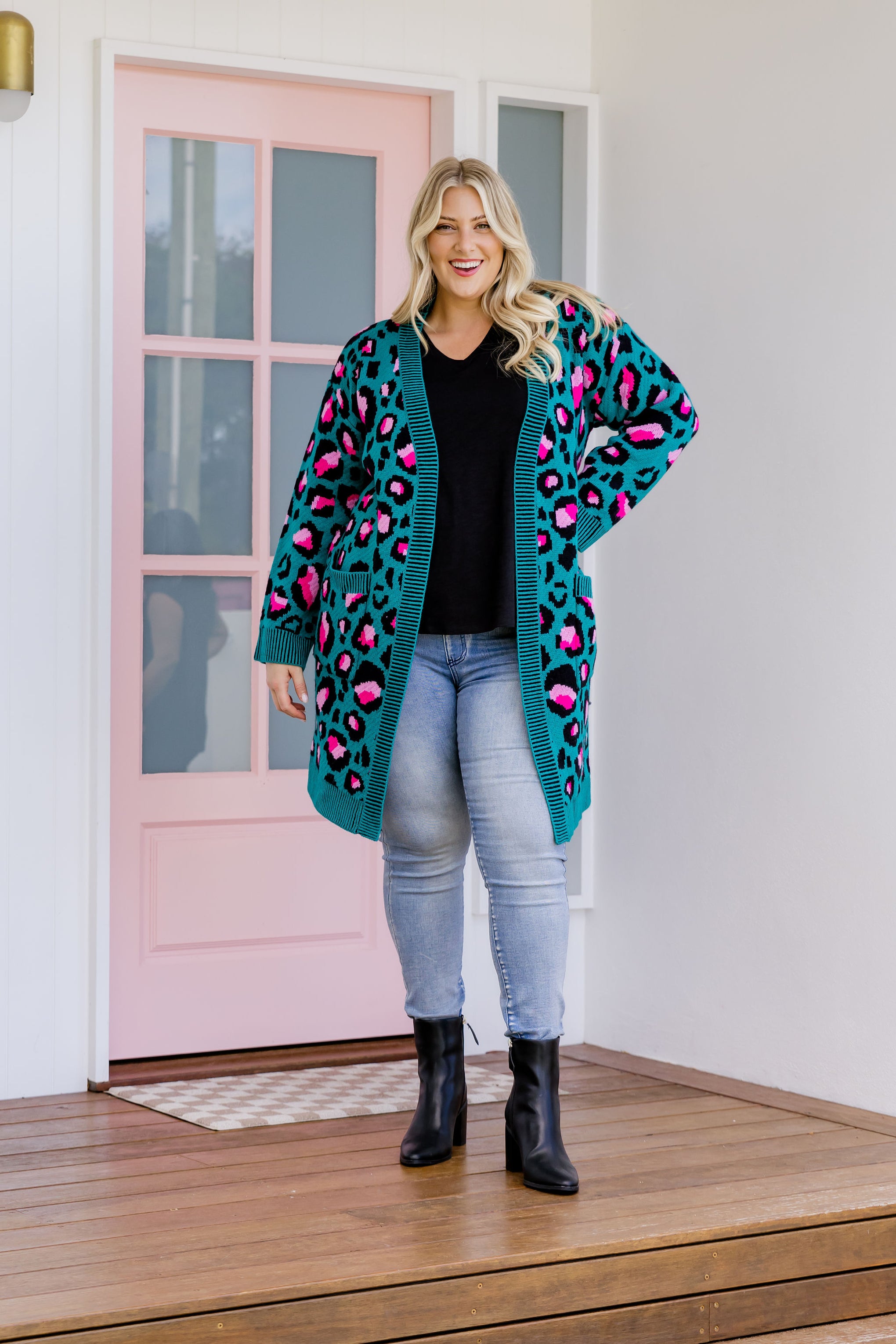 Darcy Cardi In Green Leopard by Kasey Rainbow