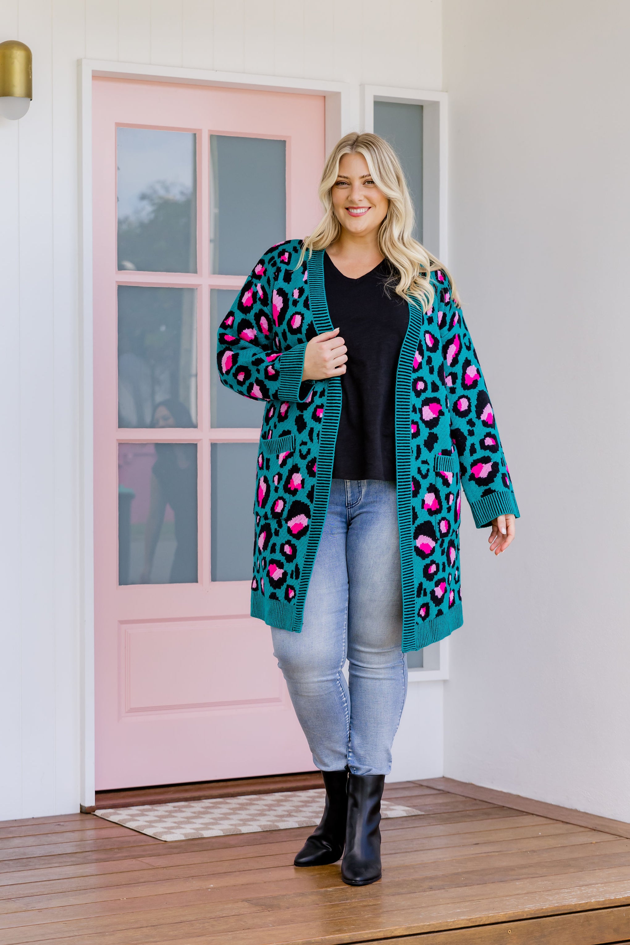 Darcy Cardi In Green Leopard by Kasey Rainbow